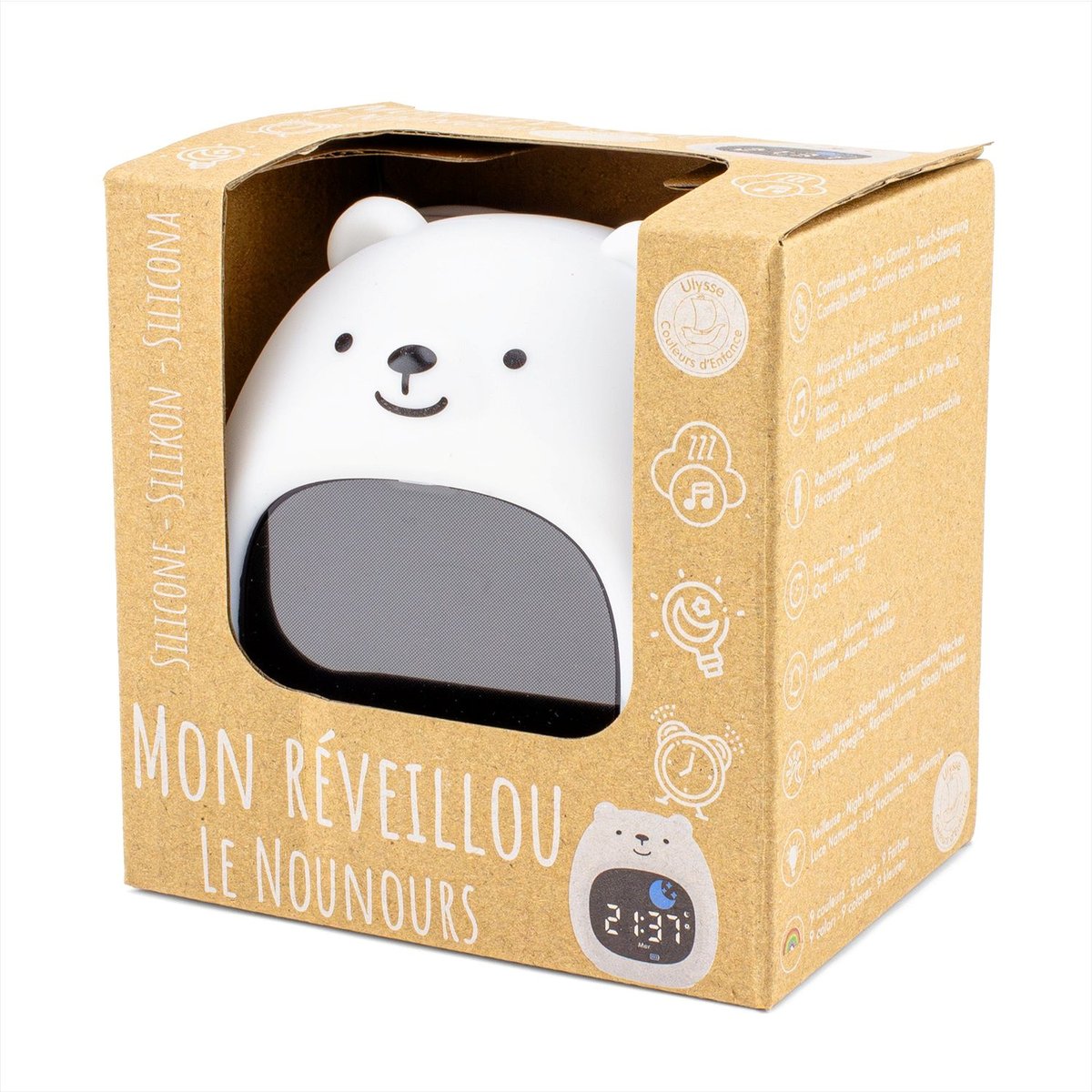 Veilleuse réveil Réveillou le nounours blanc, ULYSSE