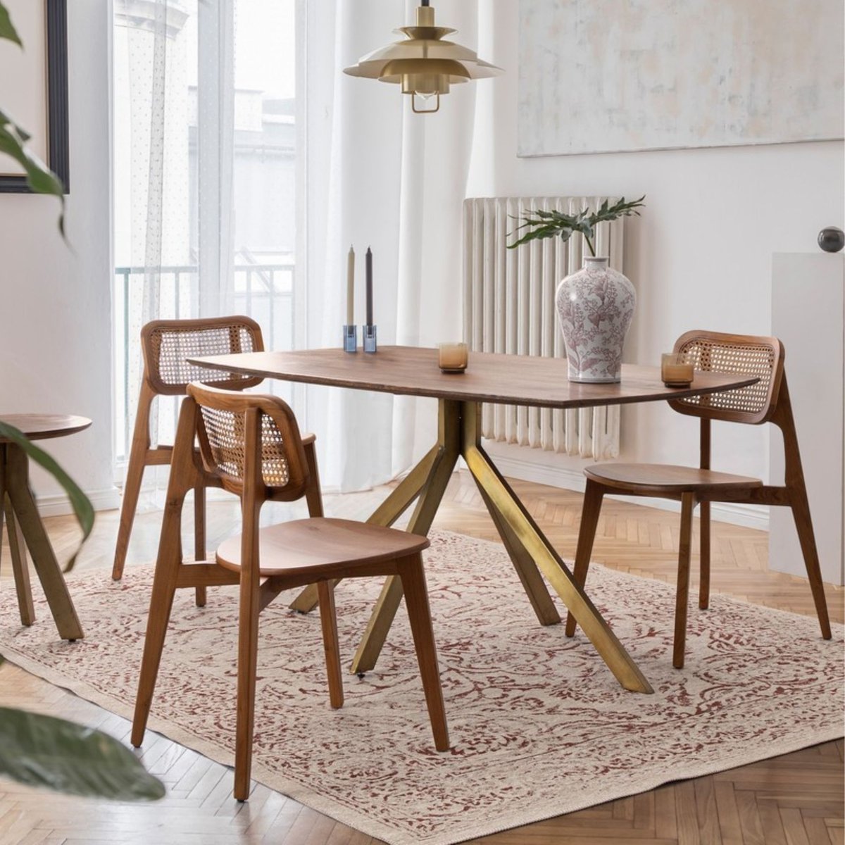 Table de salle à manger en manguier et pied laqué laiton L150 - RINGO bois foncé, HELLIN, DEPUIS 1862