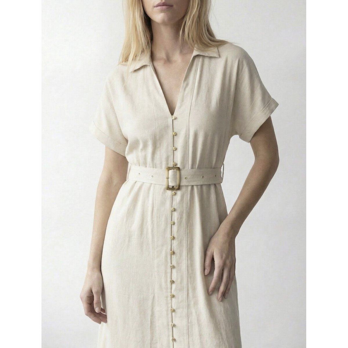 Robe midi manches courte et ceinturée ecru, VILA