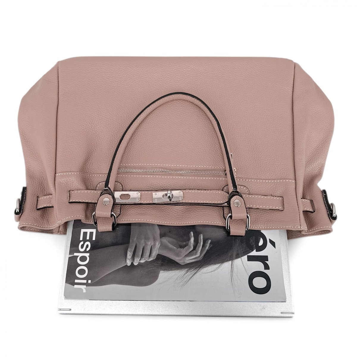 Sac cabas en cuir grainé JANET SILVER rose nude, OH MY BAG