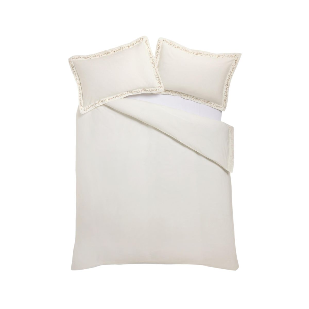 Parure housse satin brodé 200 fils vœux de noël blanc, NEXT