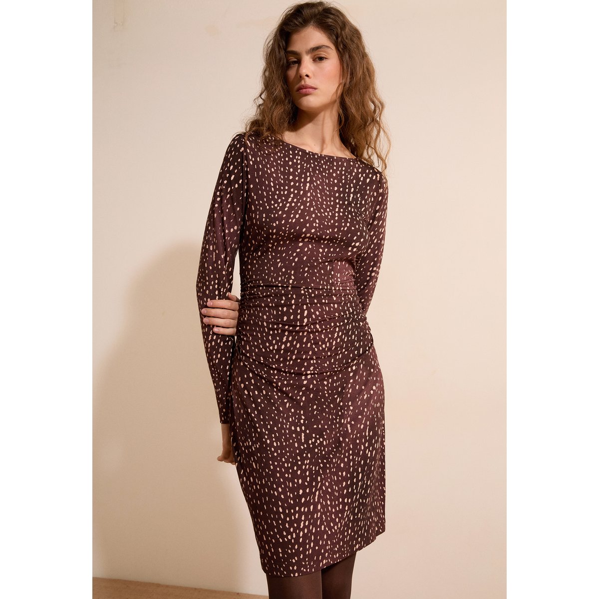 Robe courte à motifs ADISON IMP imp fd marron, ETAM