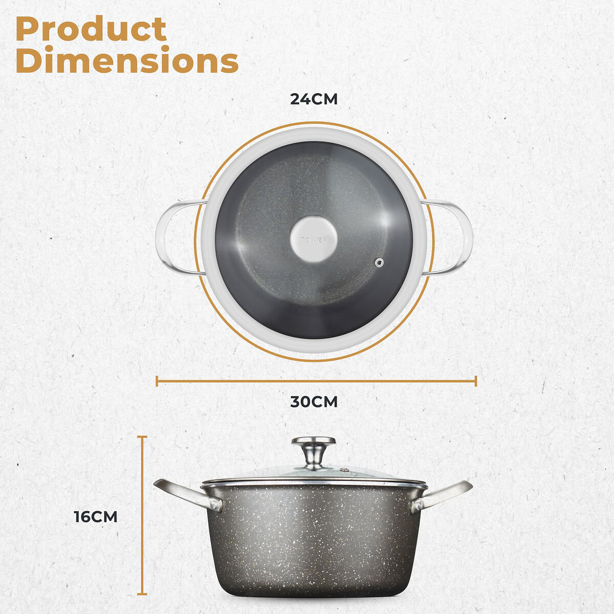 24cm Cerastone Pro Casserole Dish with Lid graphite, TOWER