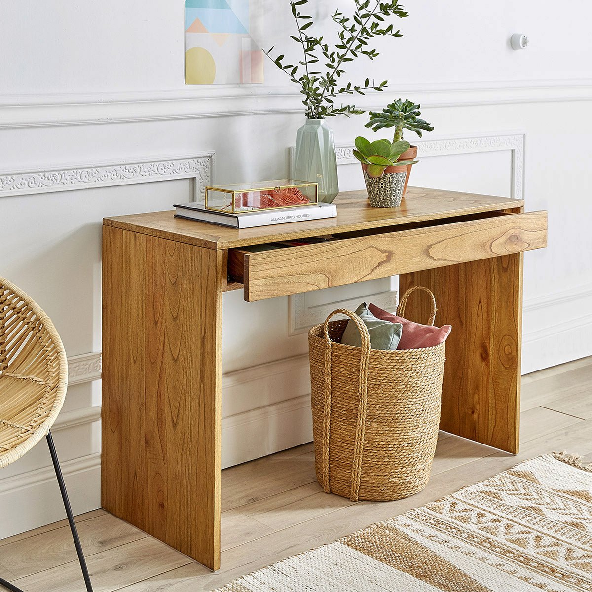 Console en bois massif 120 cm 1 tiroir  TILO naturel, BERAH GETAH