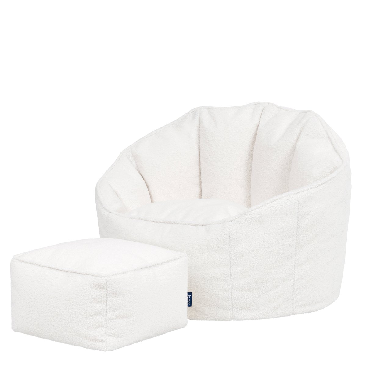 Pouf fauteuil coquillage et son repose-pied carré en bouclette Oeko-Tex® - SIRENA ivoire, ICON
