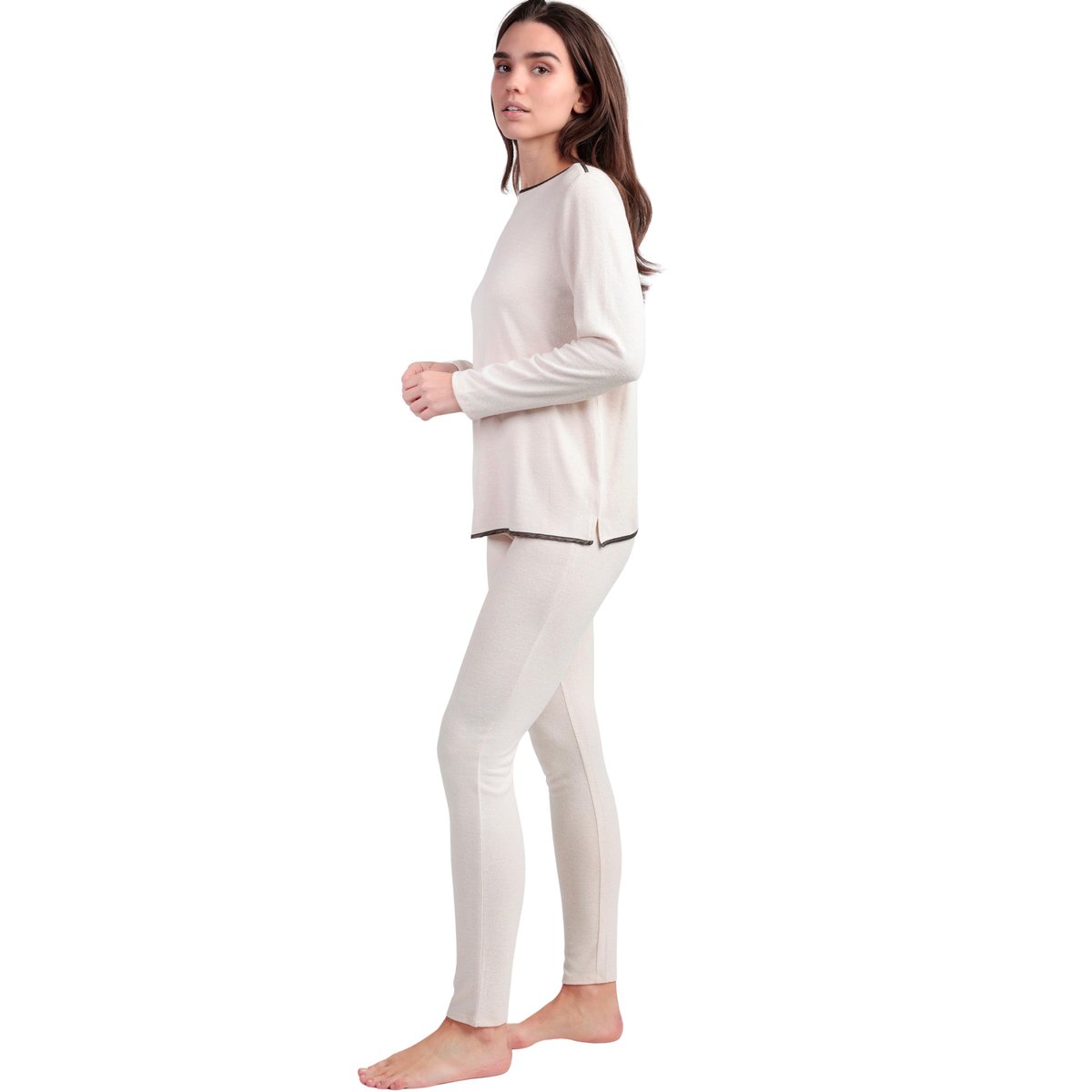 Pyjama legging top manches longues col rond Elegant At Home beige, ADMAS