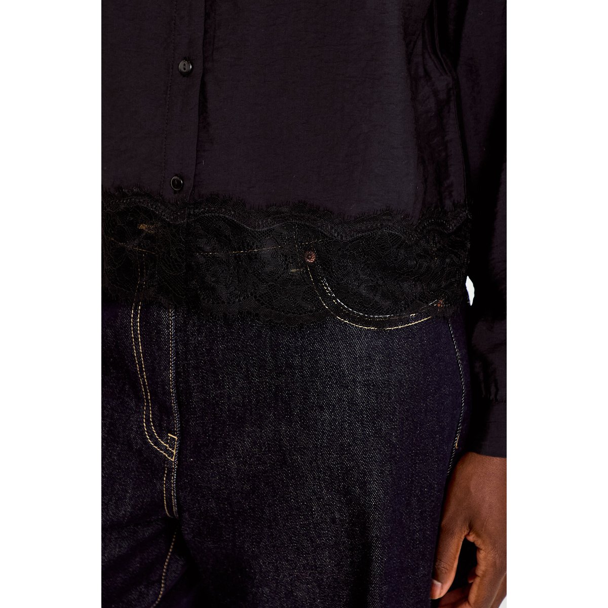 Chemise droite manches longues dentelle noir, CACHE CACHE