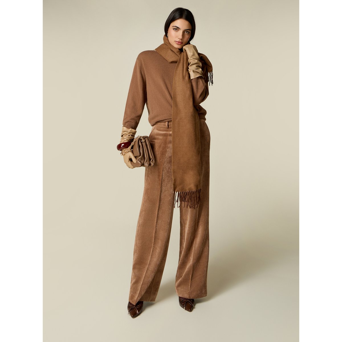 Pantalon palazzo côtelé marron, OLTRE