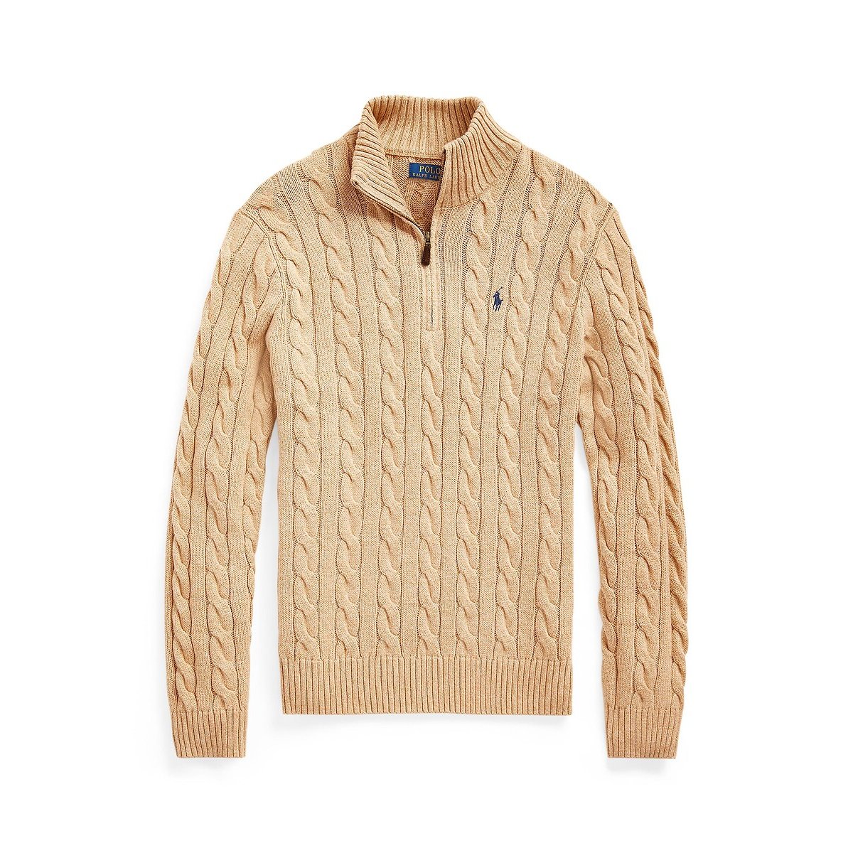 Pull demi-zippé en coton torsadé camel, POLO RALPH LAUREN