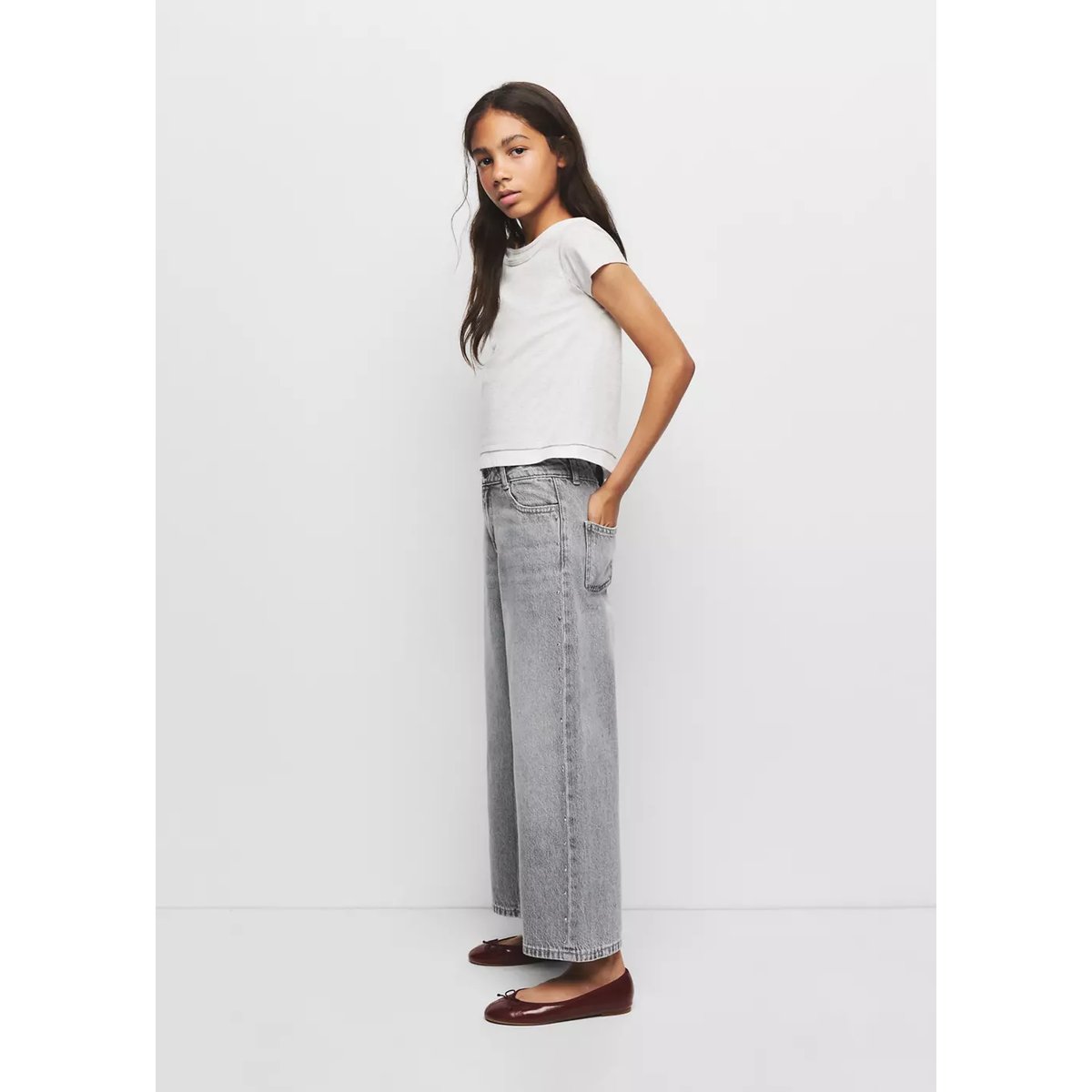 Jean style jupe-culotte clouté gris denim, MANGO KIDS