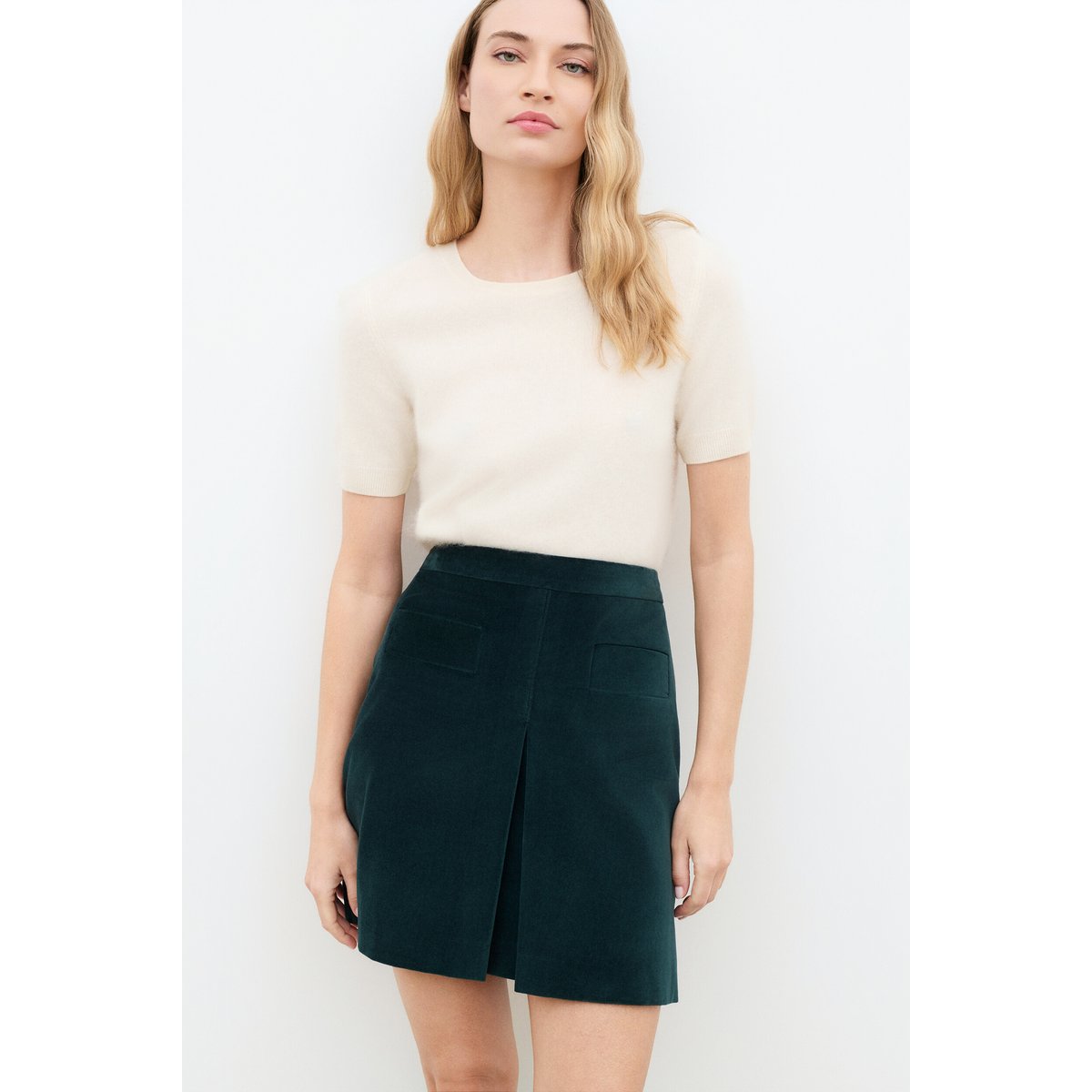 Jupe courte en velours JODA vert canard, CAROLL