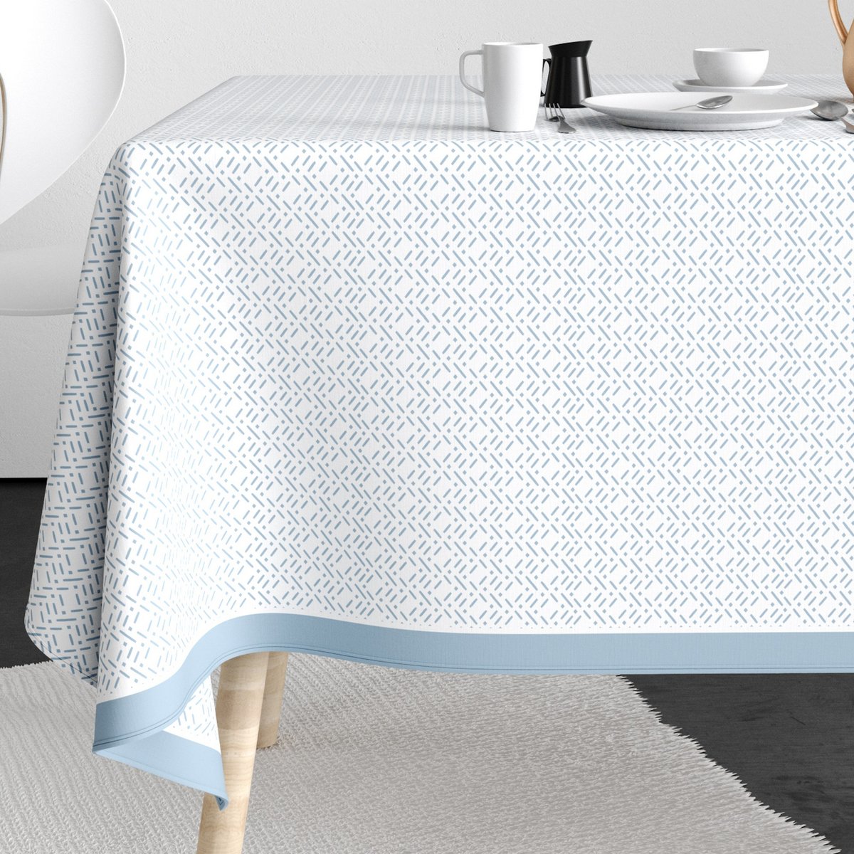 Nappe rectangulaire anti tache Coton Barba Glace bleu, EDEN
