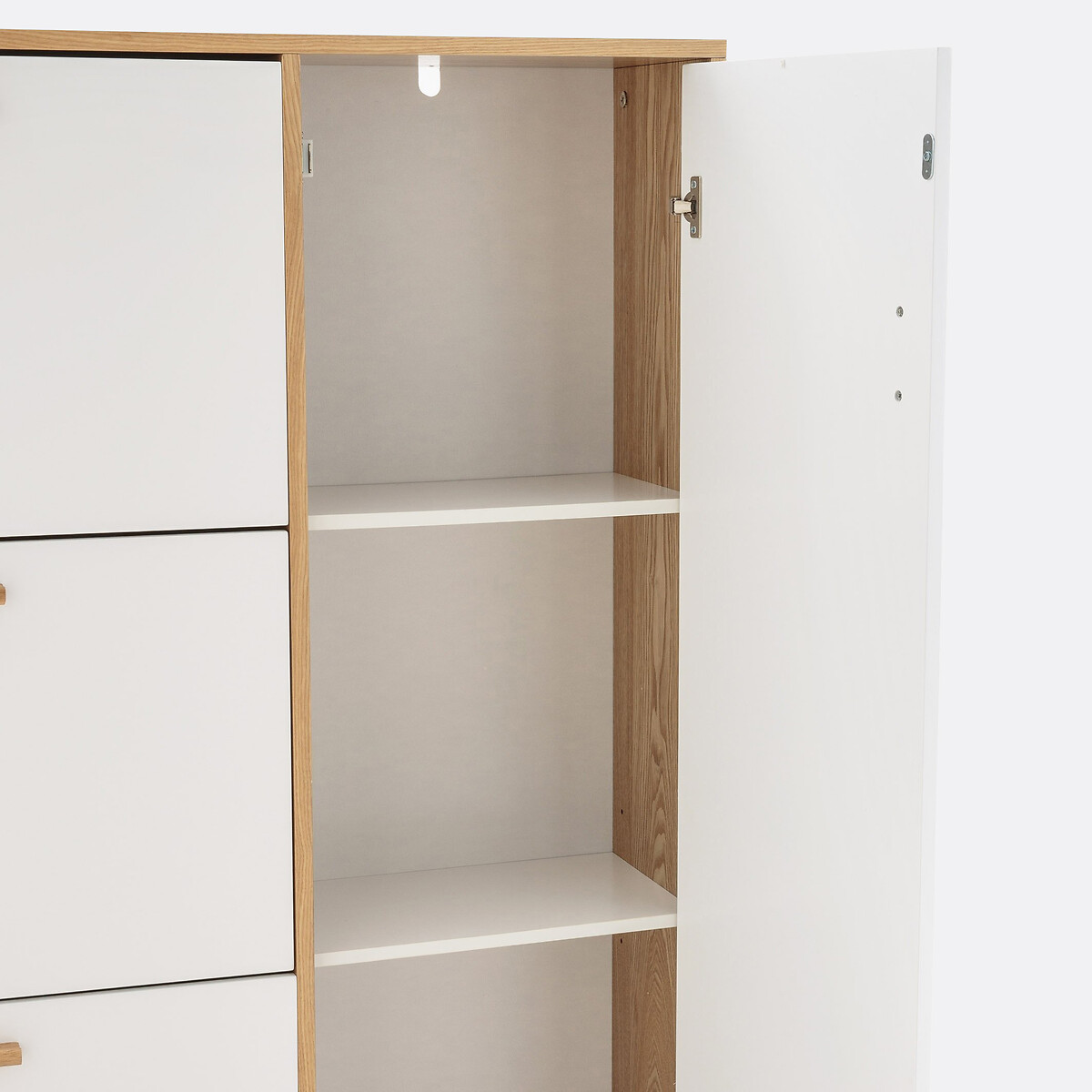 Mueble zapatero Sheldon, 3 puertas abatibles y 1 puerta lateral blanco/madera, SO'HOME