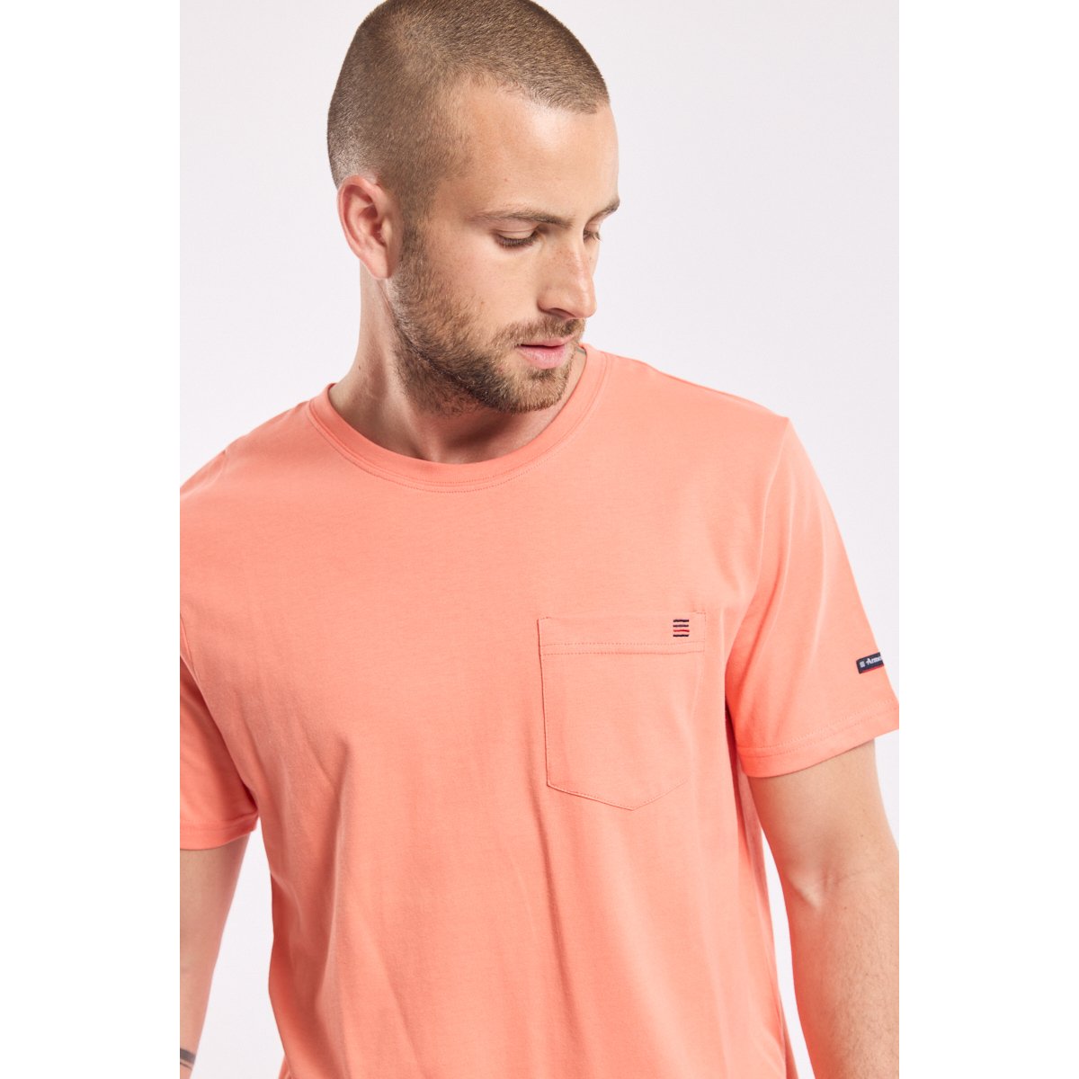 T-shirt avec poche en coton léger coral e24, ARMOR-LUX