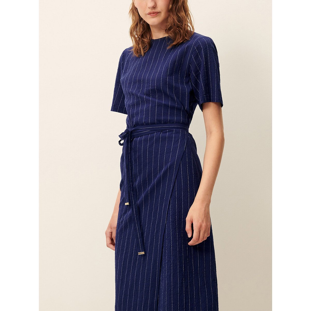 Robe portefeuille midi rayée, à manches courtes, LAZULA bleu rayé, SESSUN