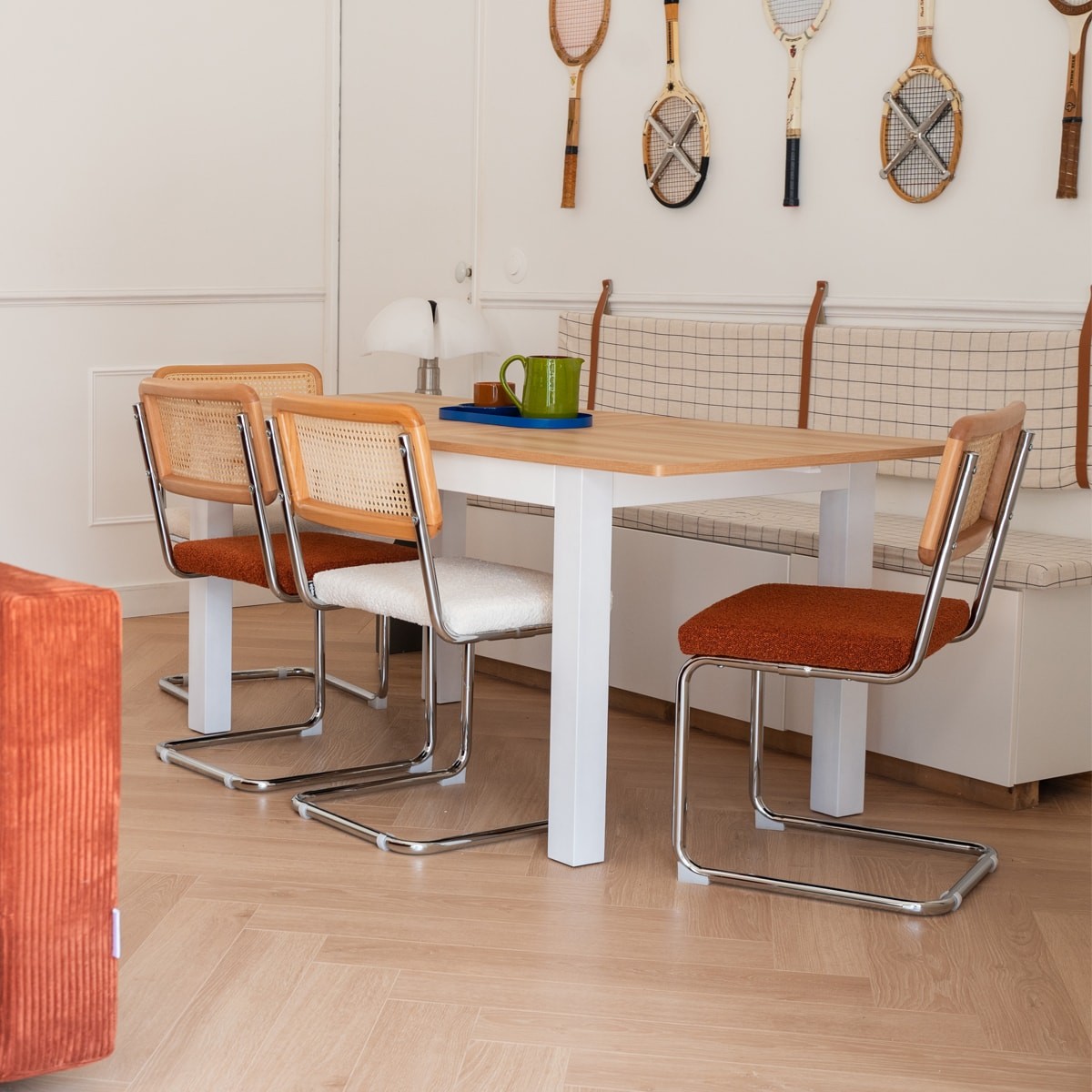 Table à manger extensible effet bois 6/8 personnes - LEXI bois et blanc, HOMIFAB