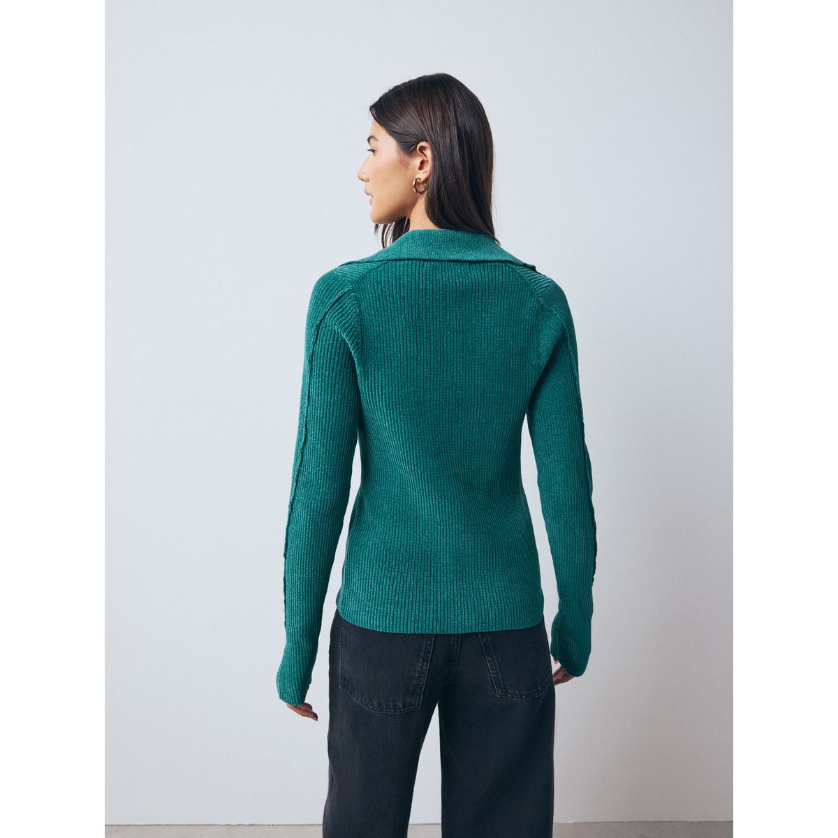 Pull en maille chenille côtelée avec col polo bleu sarcelle, NEXT