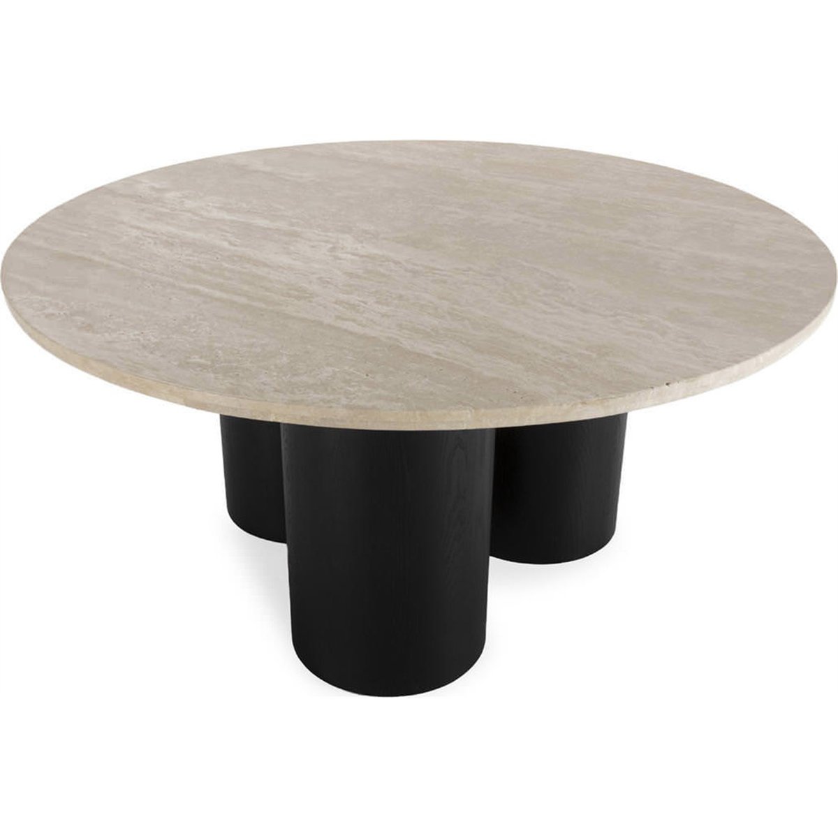 Table à manger ronde en travertin noir et crème, RECOLLECTION