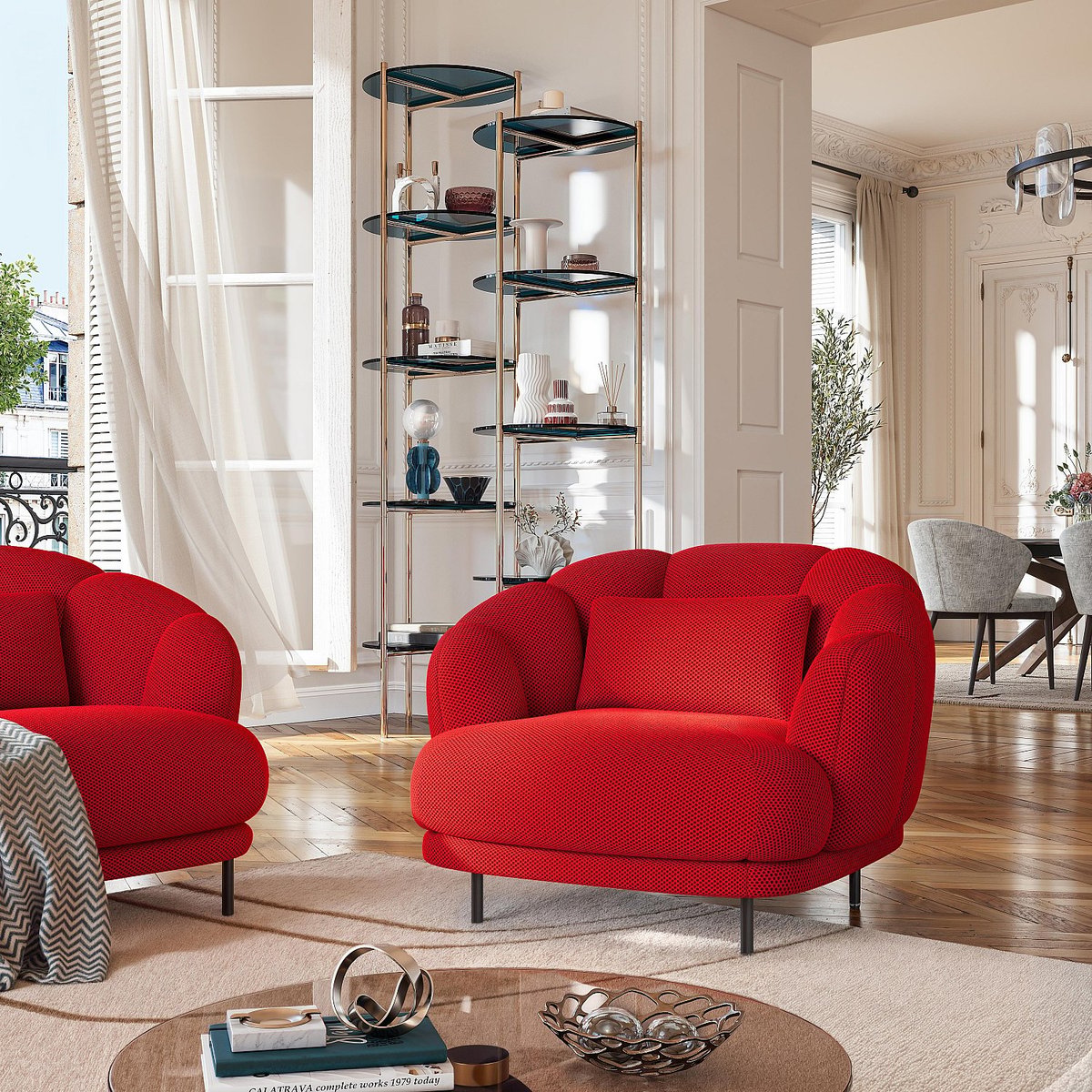 Fauteuil droit tissu PARATY rouge, HABITAT