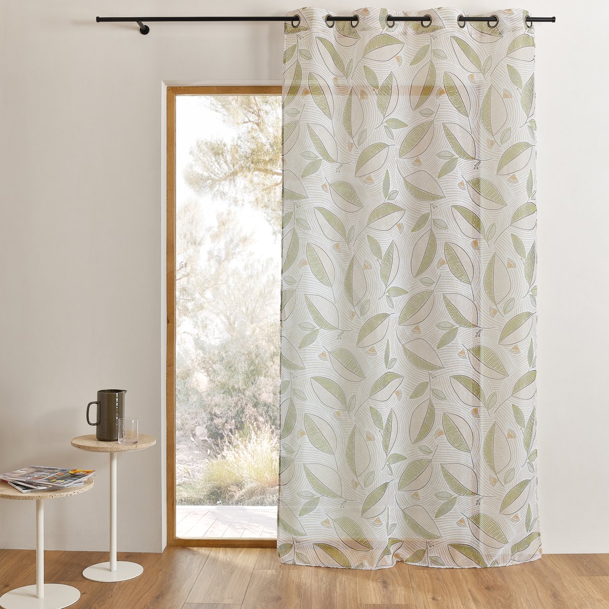 Voilage imprimé à motifs feuilles - QABANE kaki, HOME MAISON