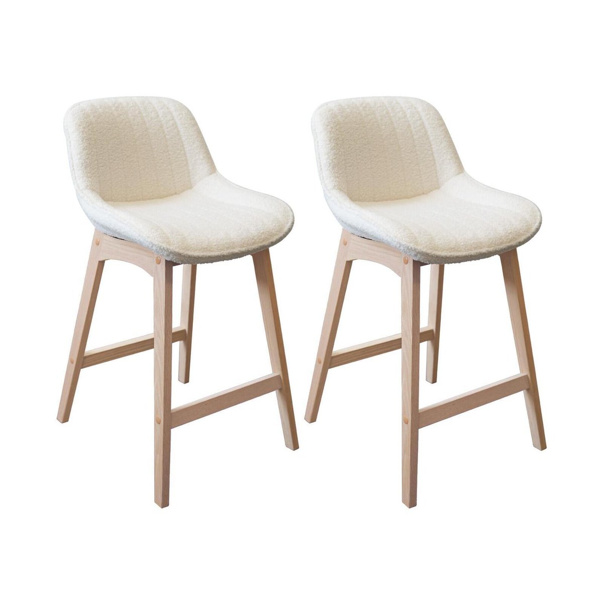 Lot de chaises d'îlot et bar en chêne et assise tissu bouclette 65cm MILK | Lot de 2 crème, MOB IN