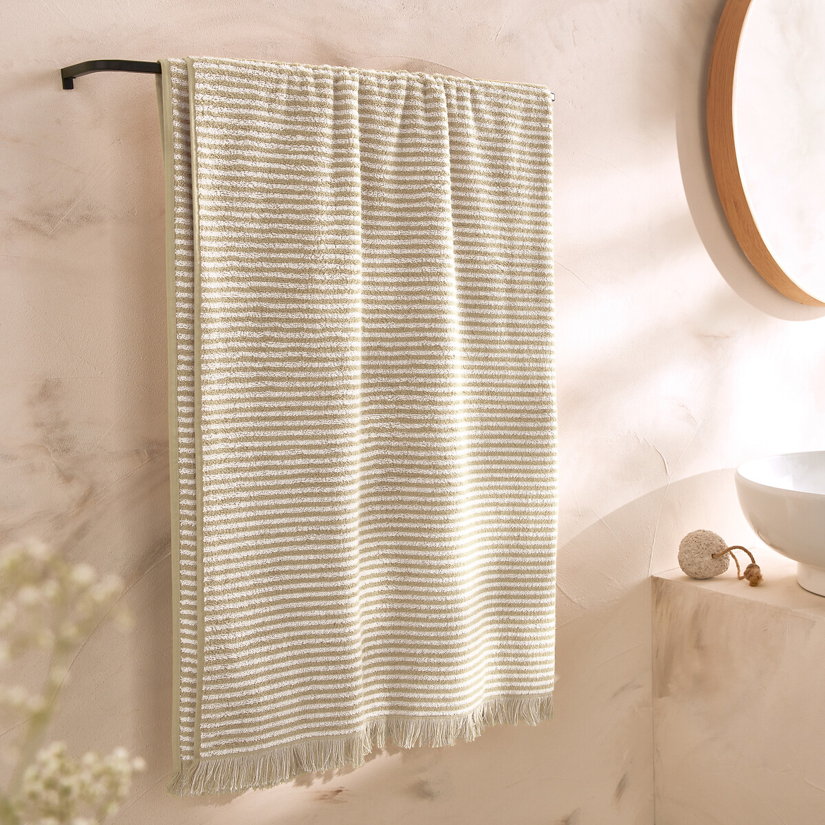 Maxi badlaken in gestreepte badstof Malo touwbeige, LA REDOUTE INTERIEURS