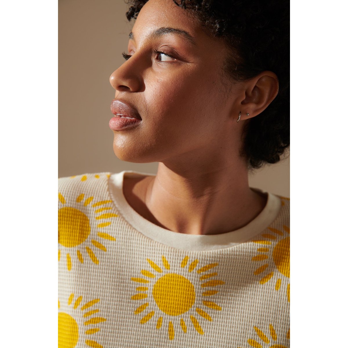 Pyjama coton gaufré imprimé soleil blanc motifs soleil, WE ARE JOLIES