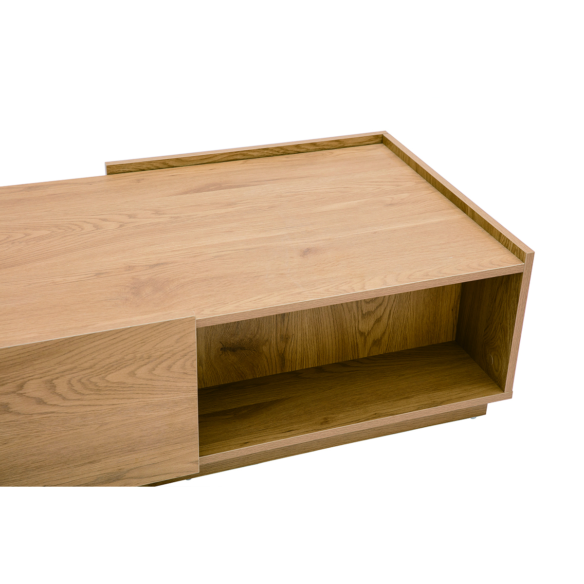Table basse rectangulaire avec rangements 2 tiroirs finition bois clair chêne L120 cm MADERO chêne clair, MILIBOO