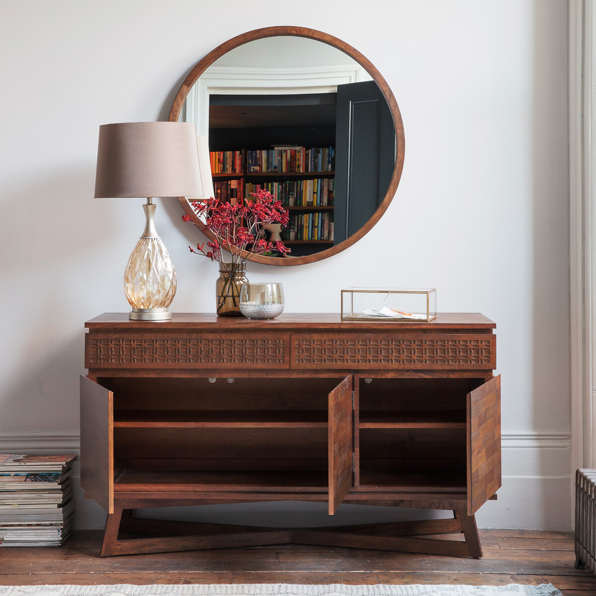 Barauni Boho Mango Wood 3 Door Sideboard brown              , ÉDITÉ