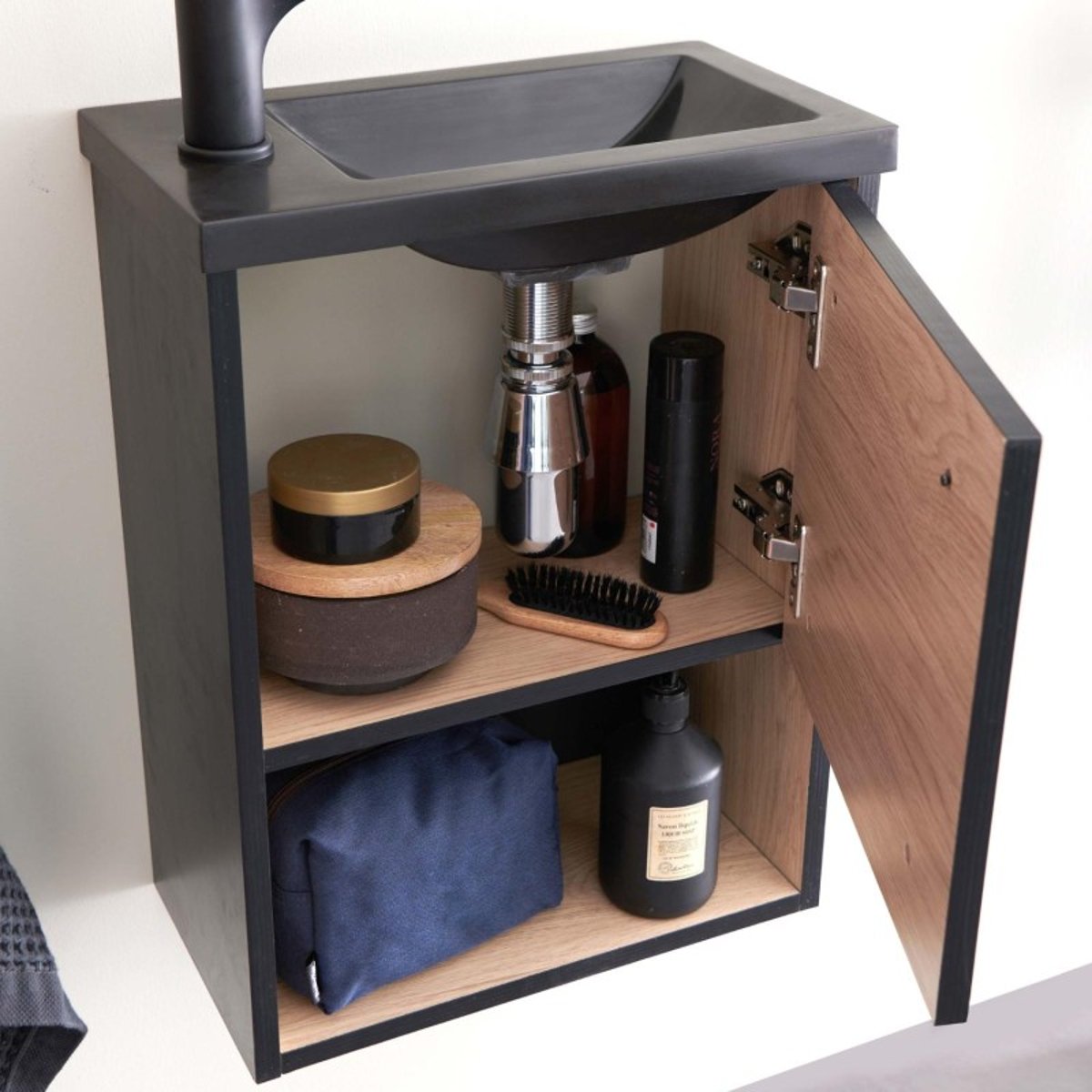 Meuble lave-mains Nika noir et chêne, MOB IN