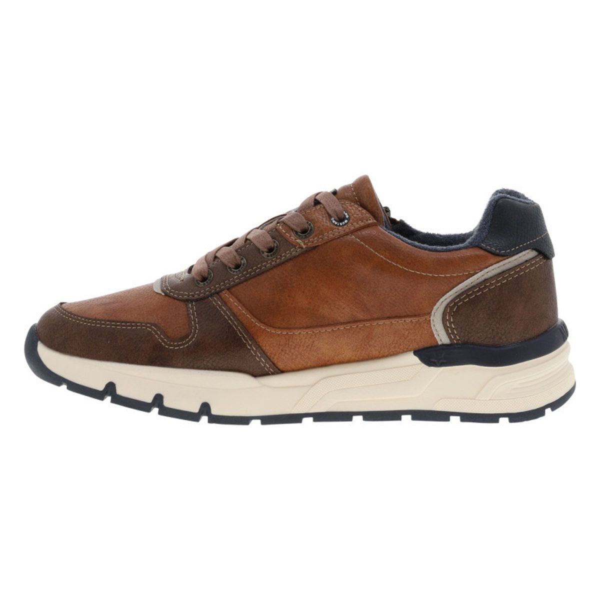 Baskets cognac à talon plat avec des lacets et un zip latéral cognac, MUSTANG