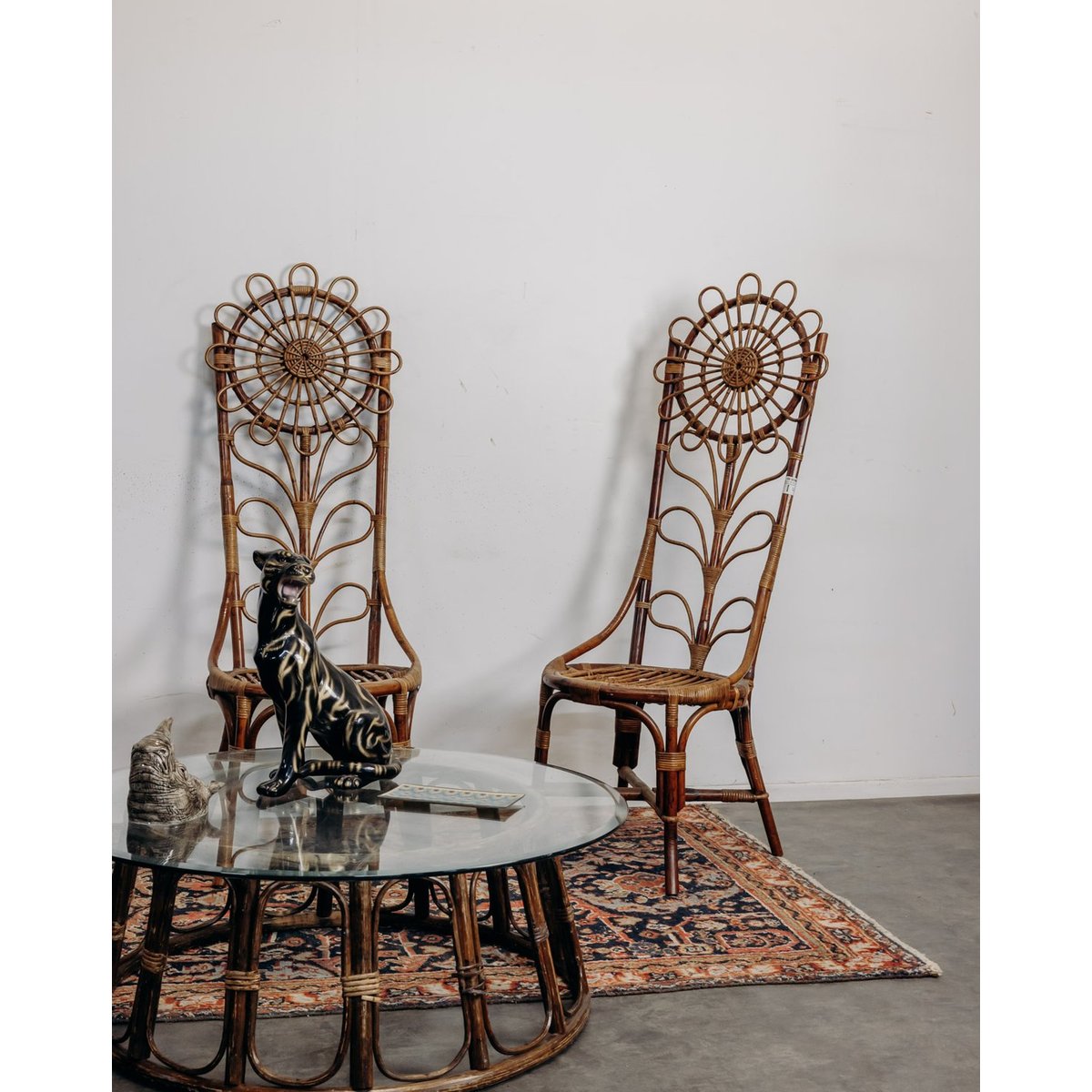 Lot de 4 chaises en bambou et rotin Emmanuel N°33 - Bon état bois clair, DEBONGOUT