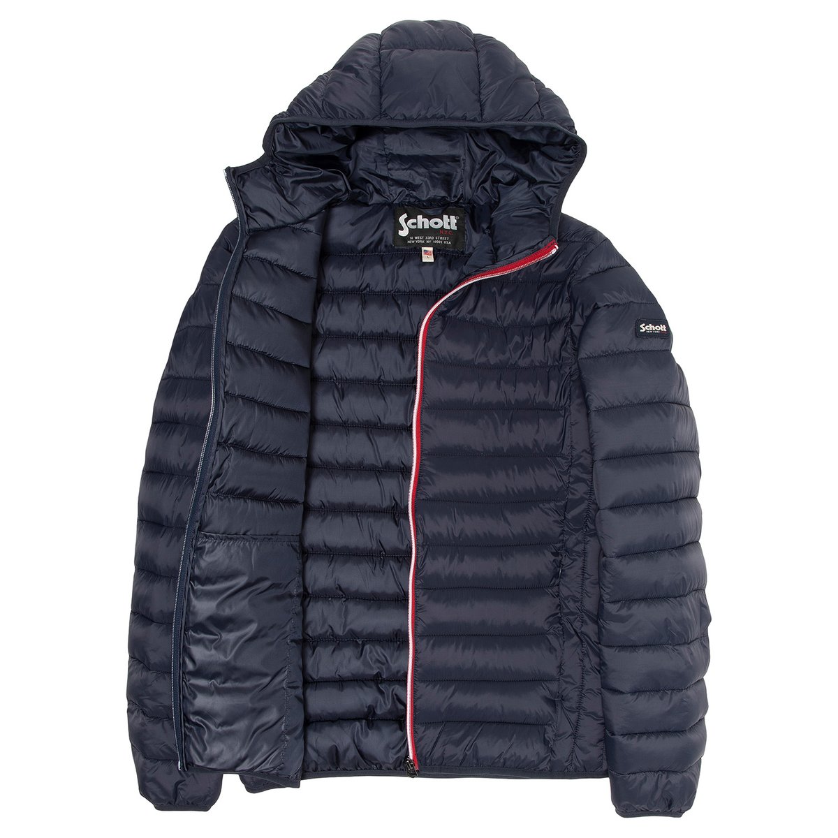 Doudoune ultralégère à capuche bleu marine, SCHOTT