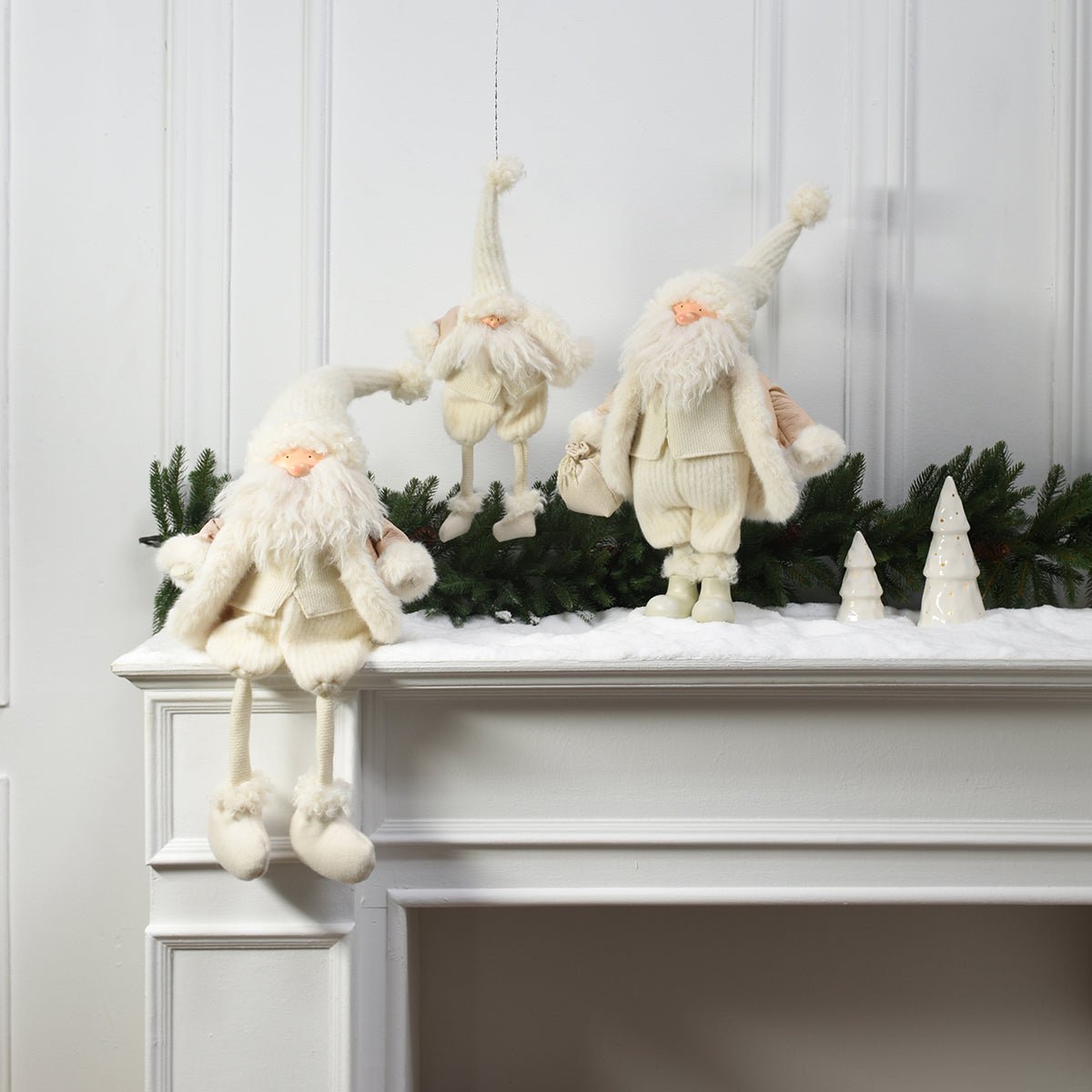 Figurine père noël à asseoir décorative artificielle H78 VELVET crème, SIA DECO