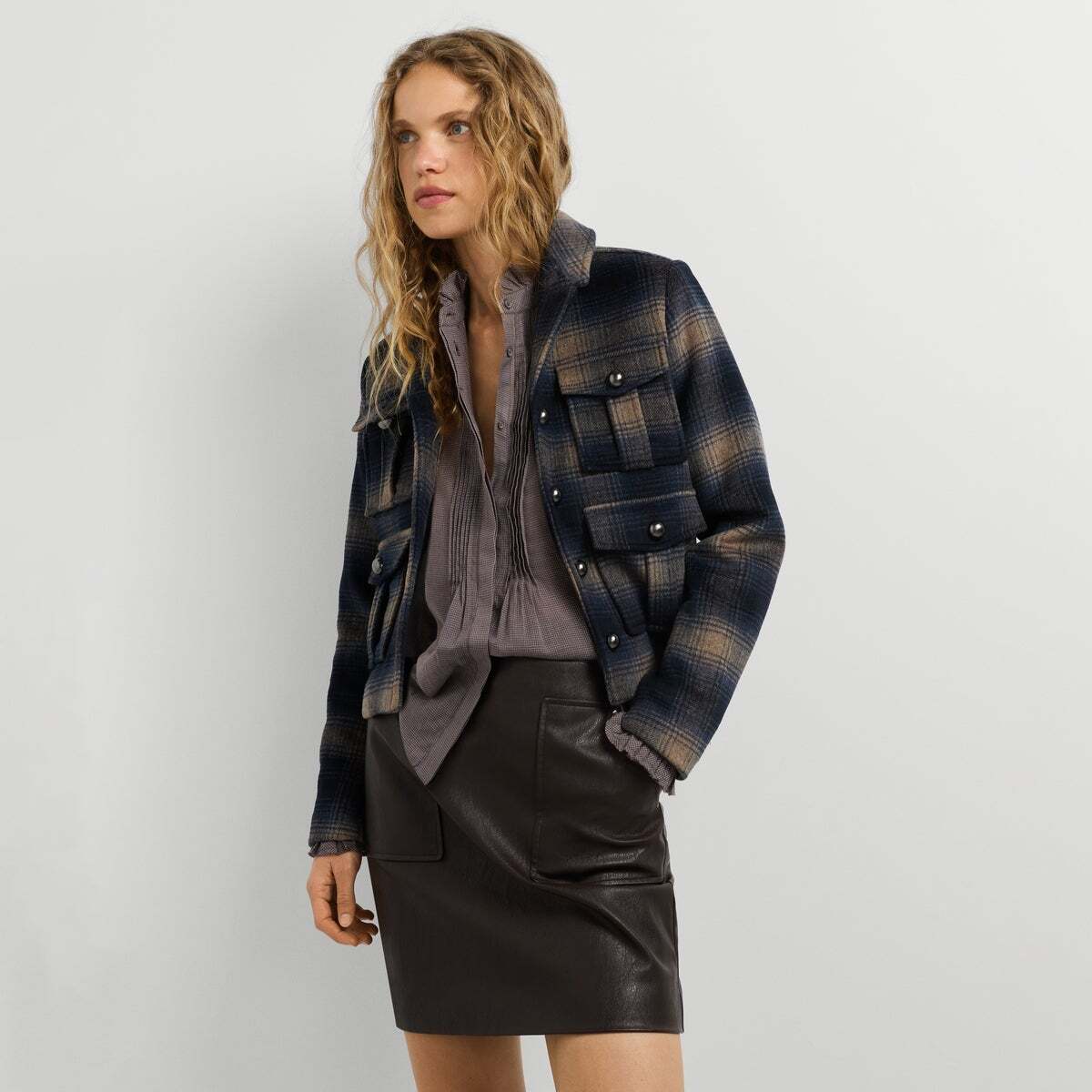 Jupe Courte Effet Cuir brun de trail, PEPE JEANS