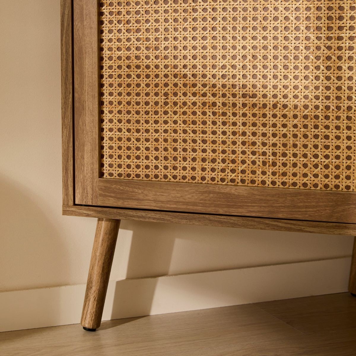 Meuble TV d'angle 1 porte 2 niches - PALMO bois clair, CALICOSY