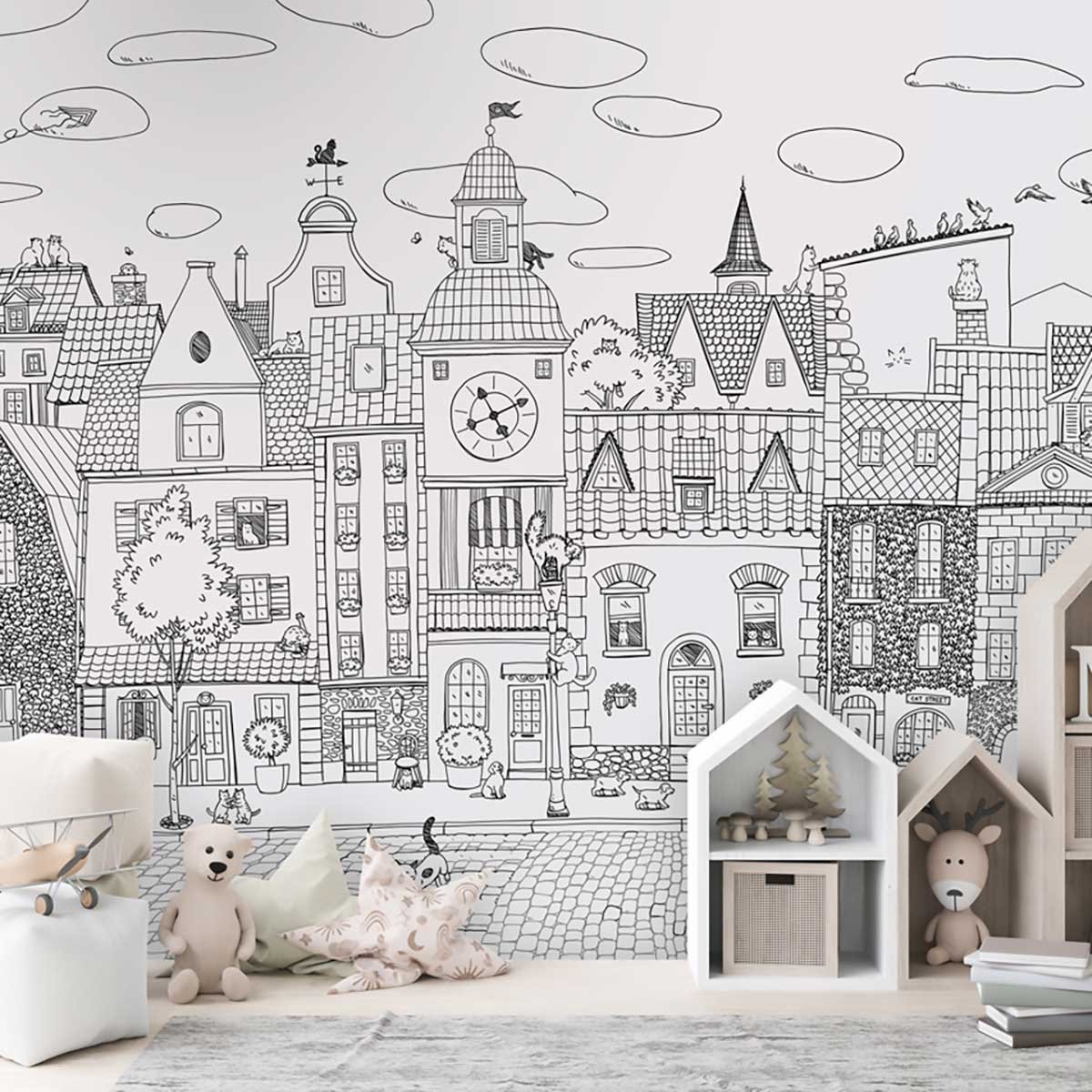 Papier enfant Les Felins des toits noir, HEXOA