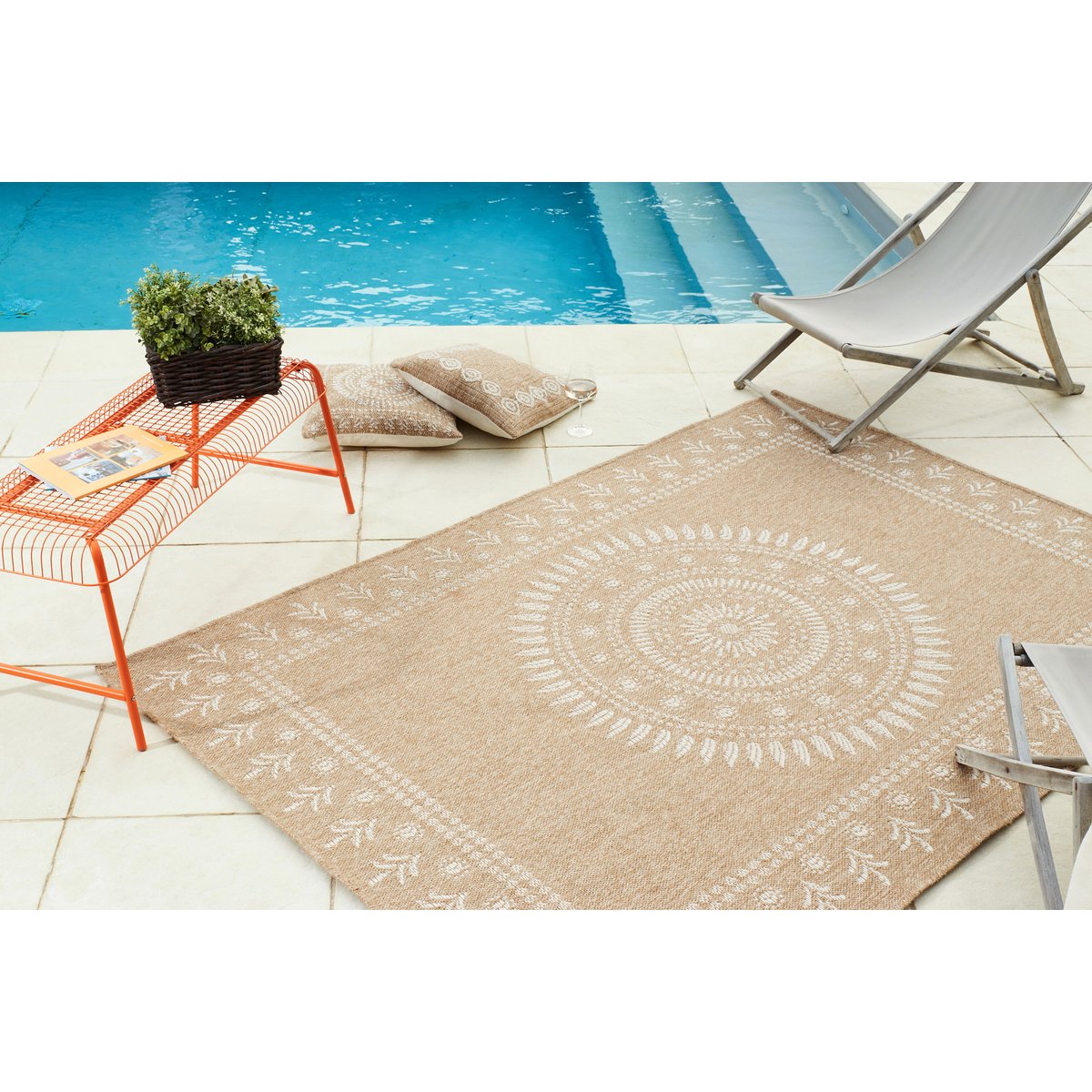 Tapis de salon intérieur extérieur motifs éthniques NATURE blanc, NAZAR RUGS