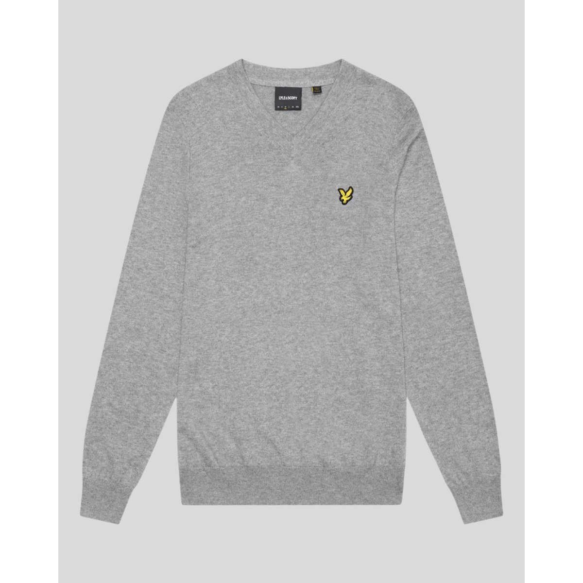 Pull en coton mérinos col V gris moyen chiné, LYLE & SCOTT