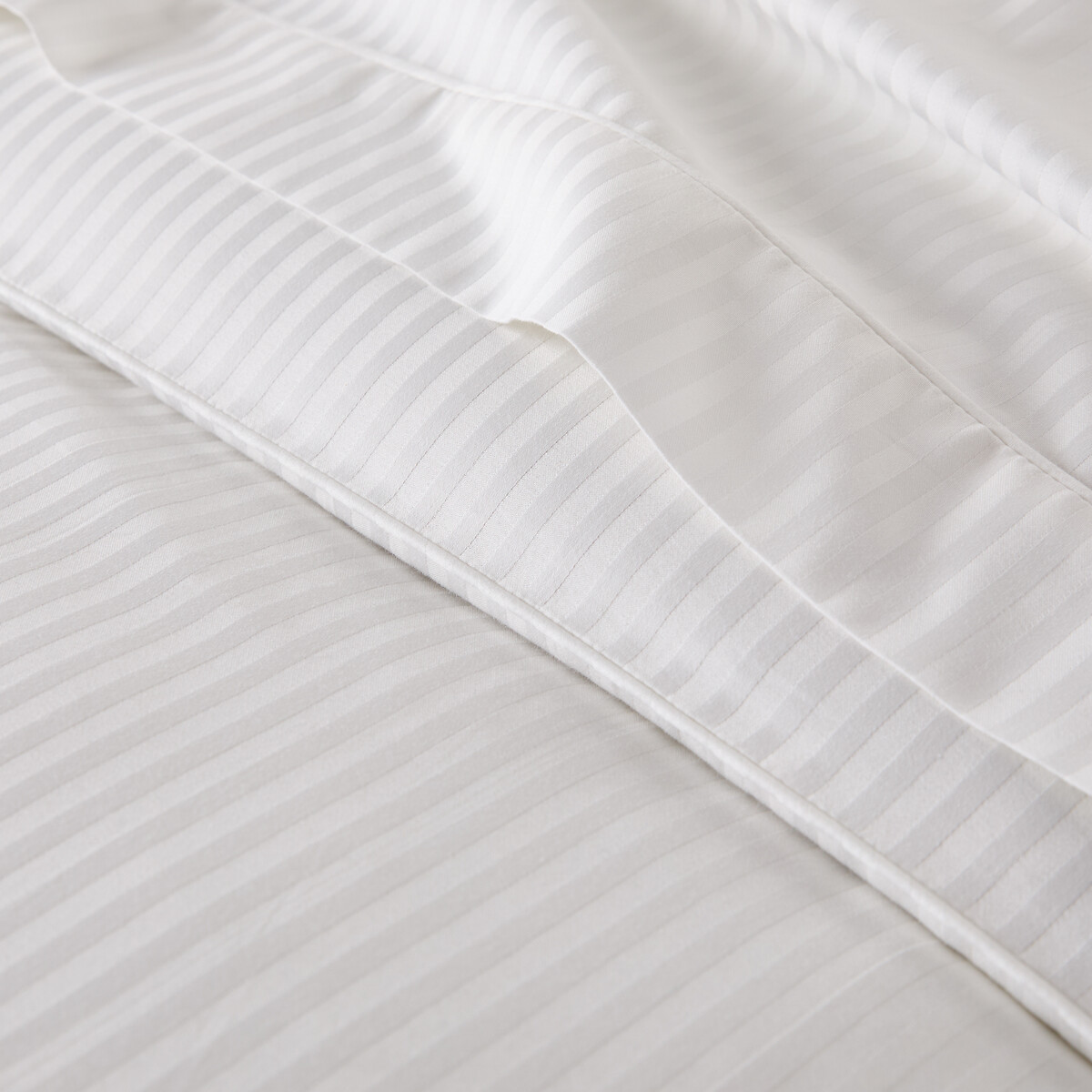 Housse de couette en satin de coton, 153 fils, Opale rayé blanc, LA REDOUTE INTERIEURS