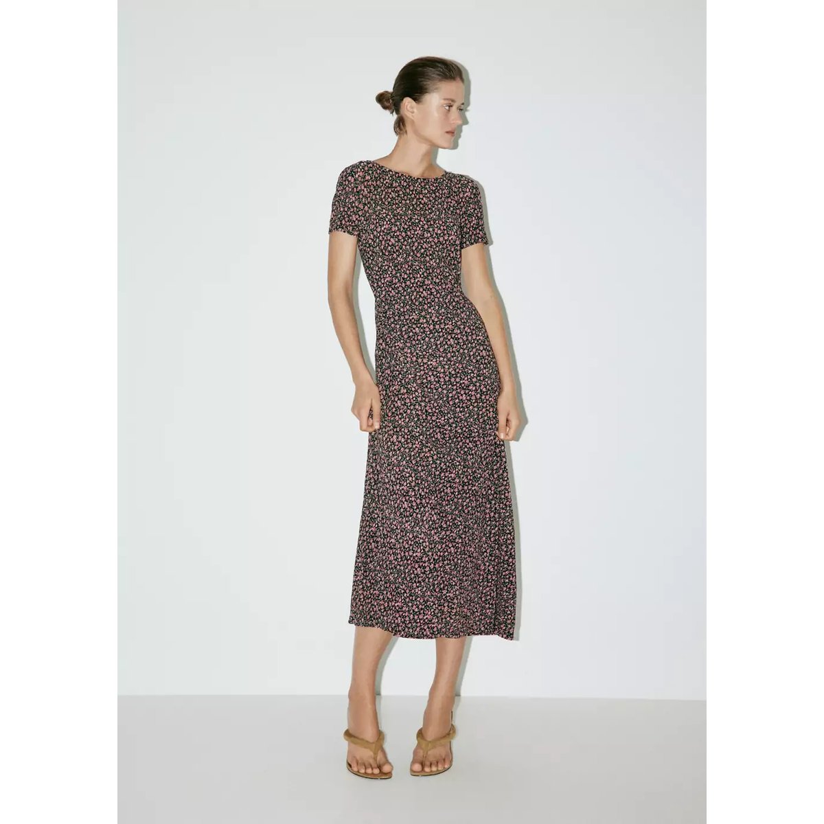 Robe imprimée détail drapé noir, MANGO