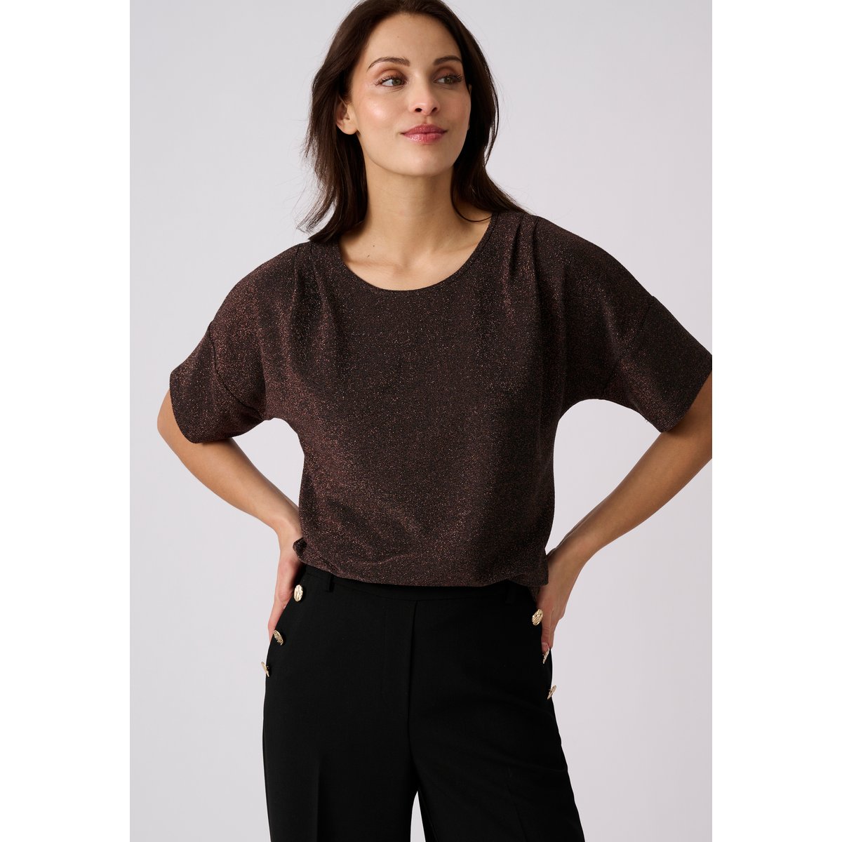 T-shirt en maille brillante marron chocolat, DAMART