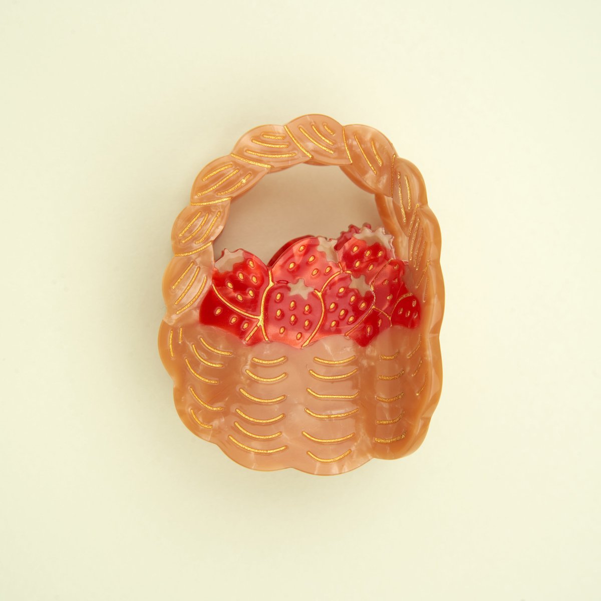 Pince à cheveux panier de fraises beige et rouge, COUCOU SUZETTE