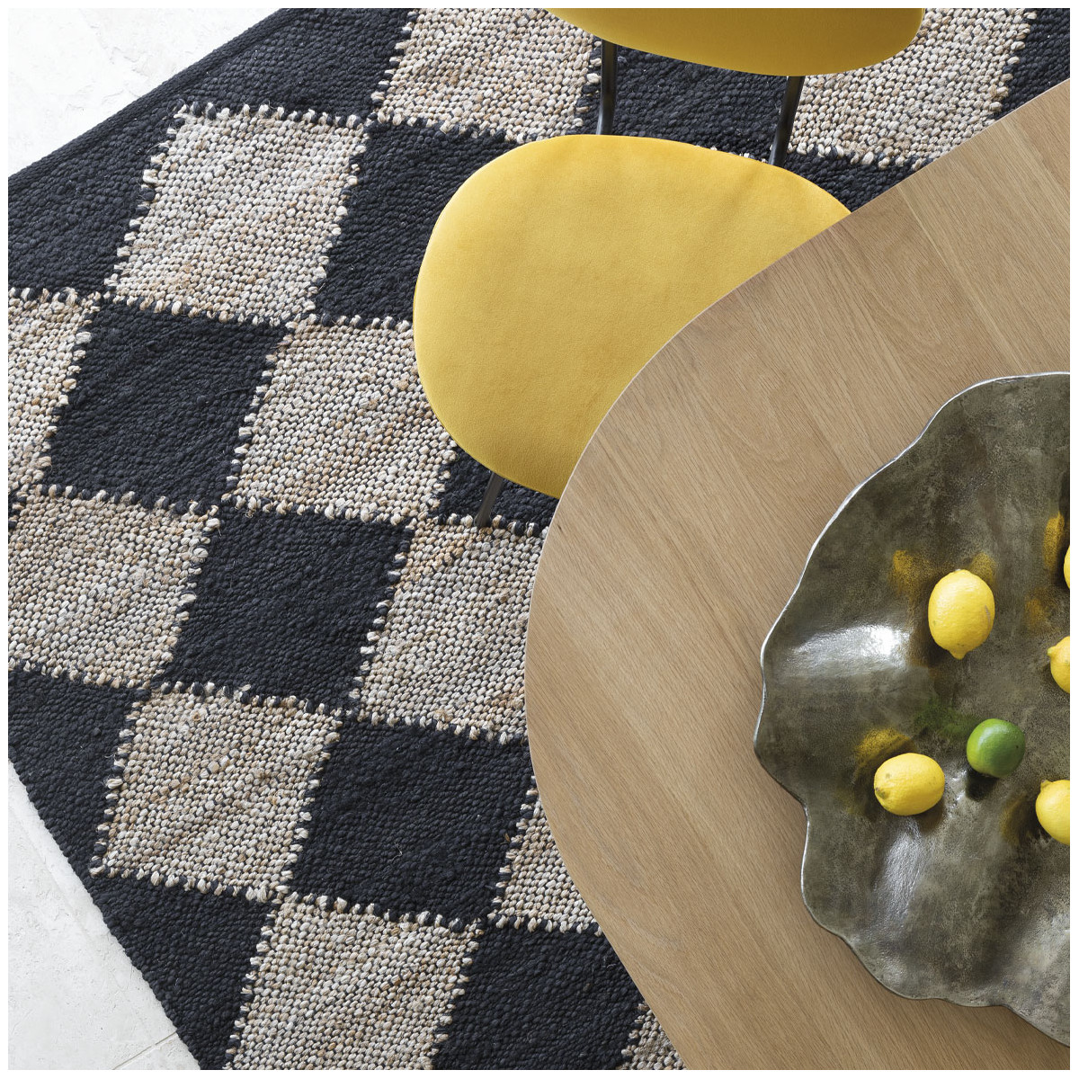 Tapis jute et coton naturel 300x201 noir, BLANC D’IVOIRE