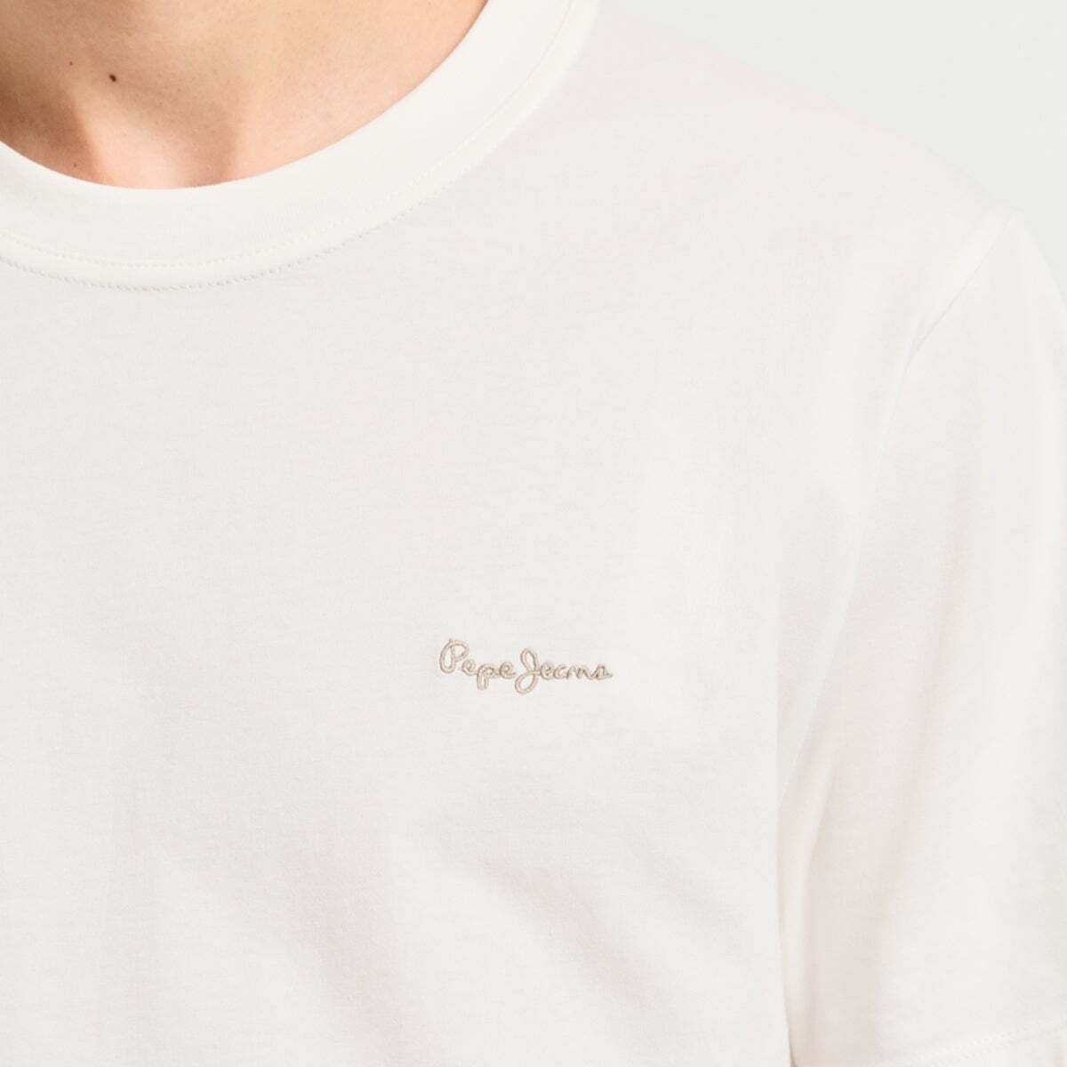 T-Shirt Coupe Regular Avec Logo Brodé blanc cassé, PEPE JEANS