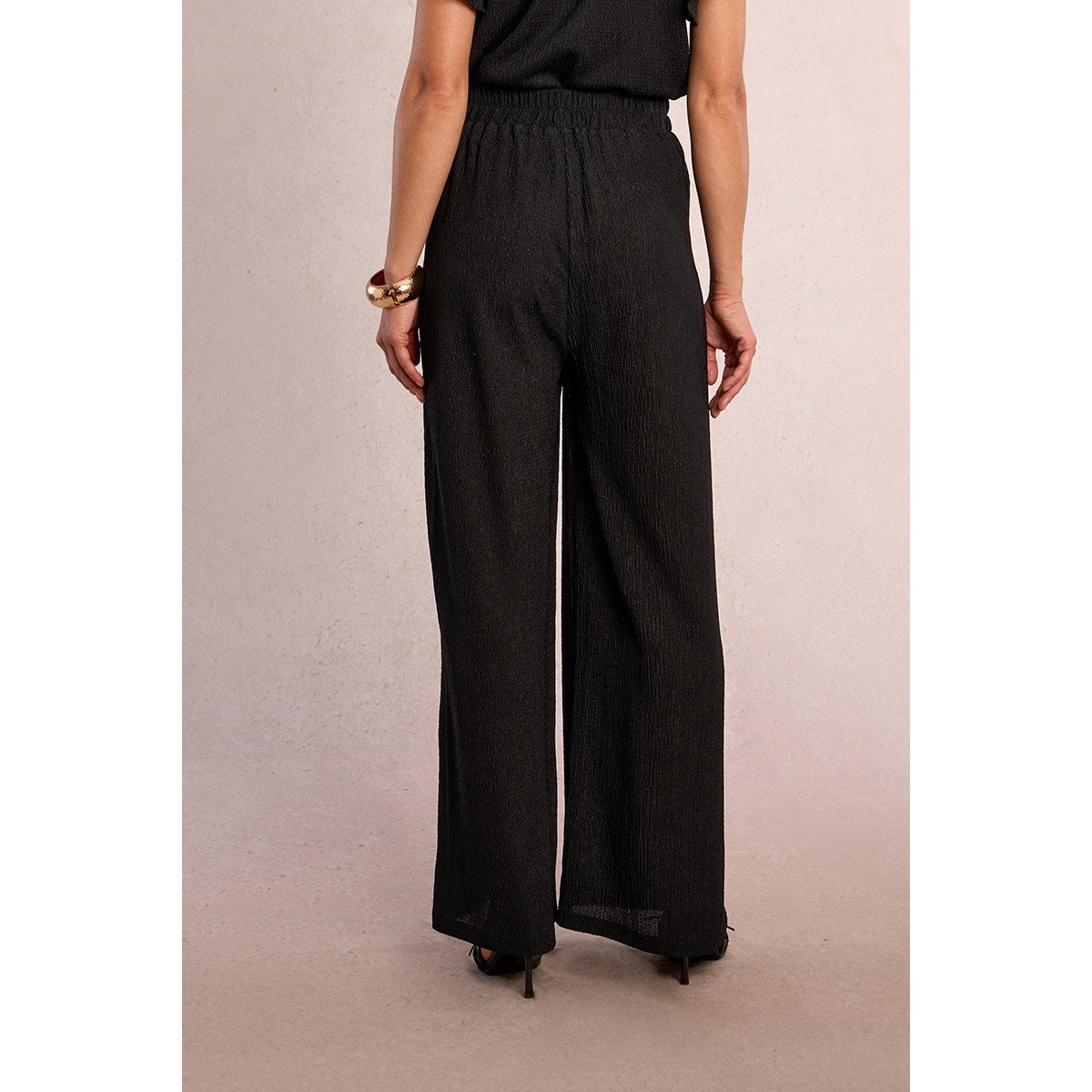 Pantalon droit et fluide en semi-transparence noir, MOLLY BRACKEN
