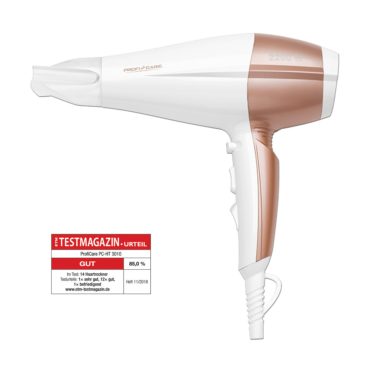 Secador de cabelo profissional 2200 W, branco, da Proficare branco, PROFICARE