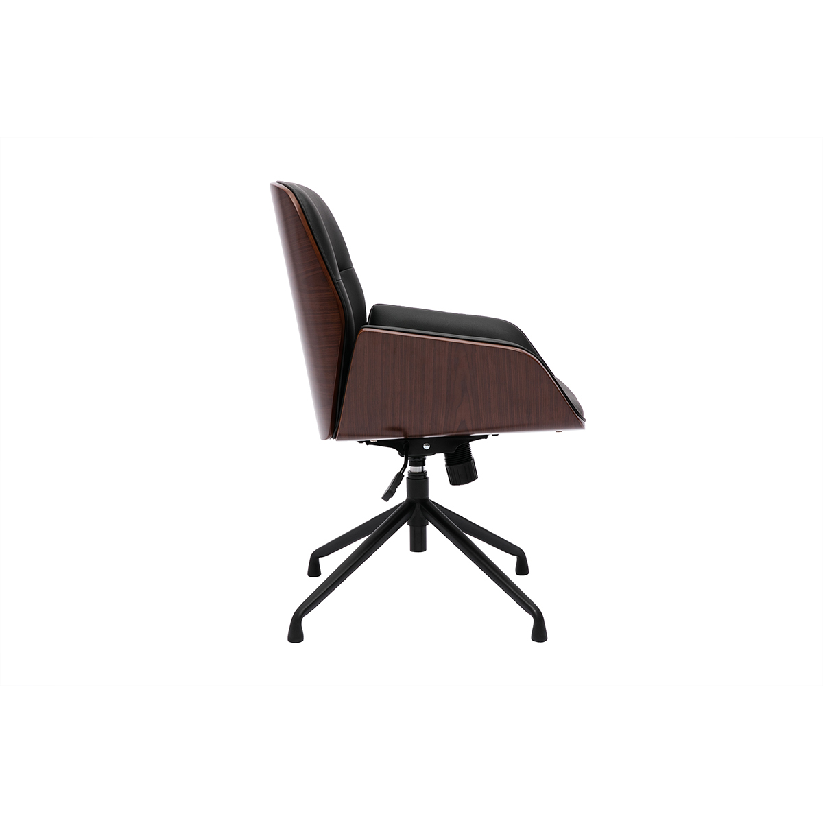 Chaise de bureau design pivotante 360° blanche, bois clair et métal chromé MARLOW noyer / noir, MILIBOO
