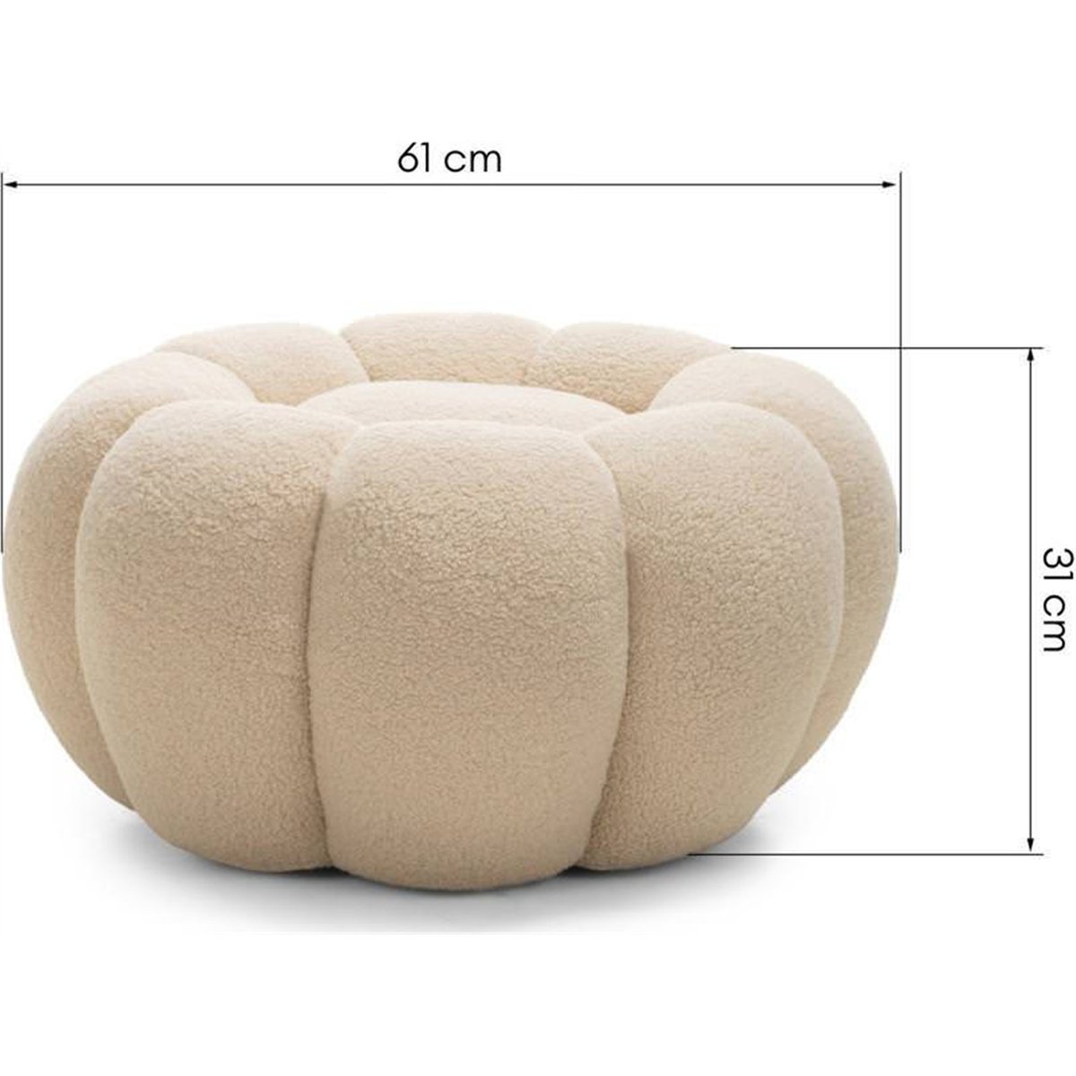 Pouf bouclette collection PERLE forme ronde beige, RECOLLECTION