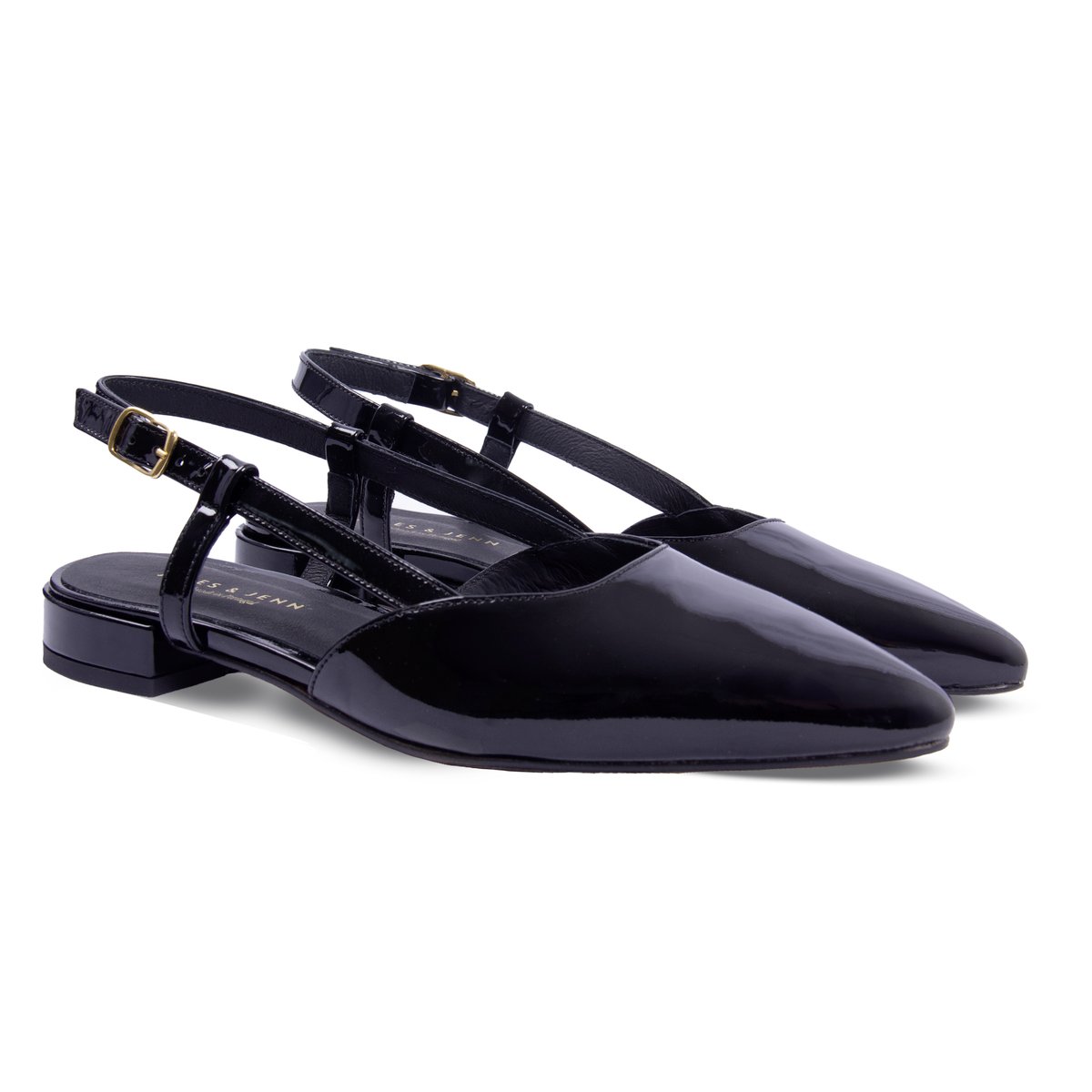 Ballerines slingback Elise cuir vernis noir, JULES & JENN